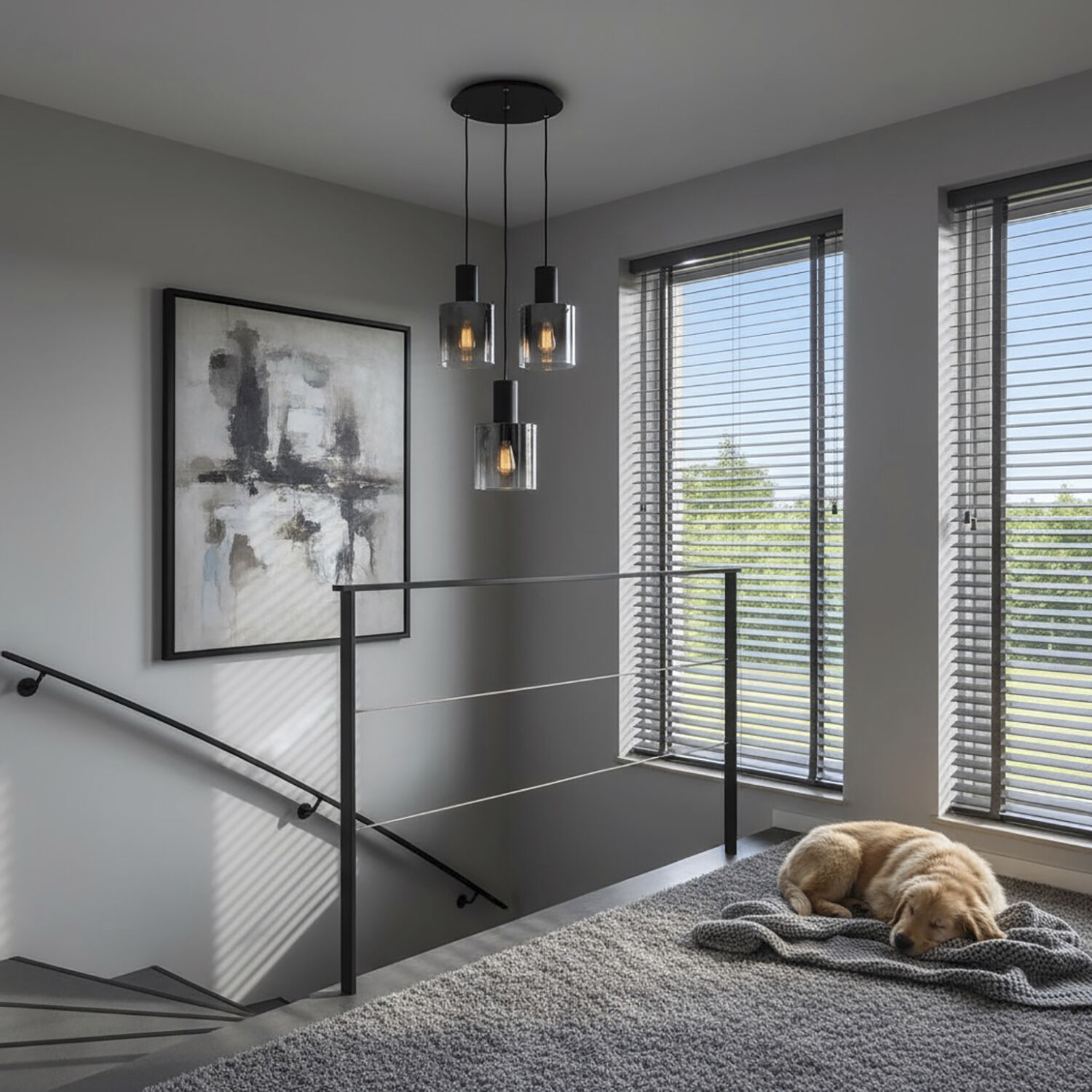 Henley LED 19.75 inch Satin Black and Smoke Glass Chandelier Ceiling Light