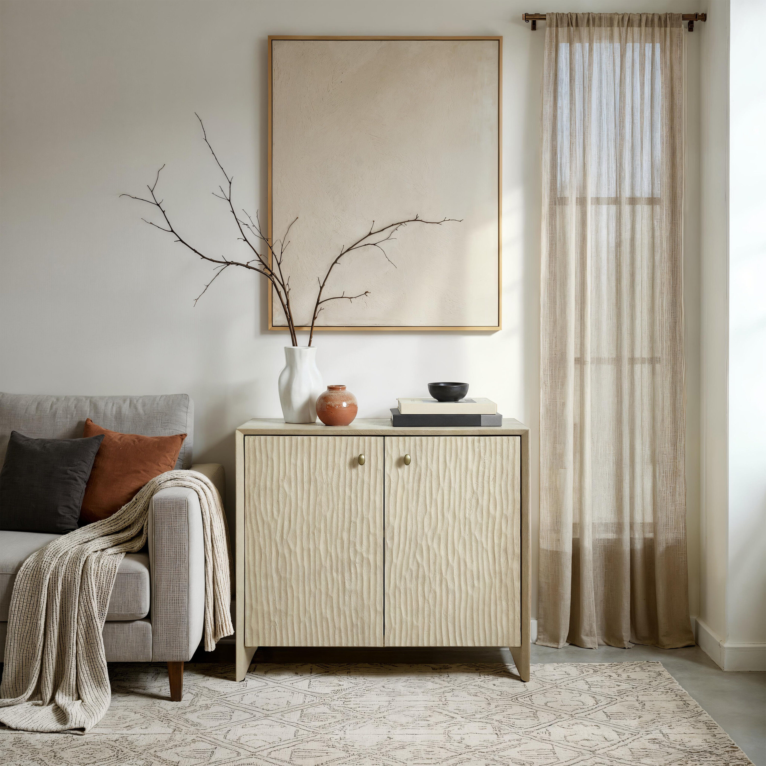 Aida Light Brown and Antique Brass Cabinet