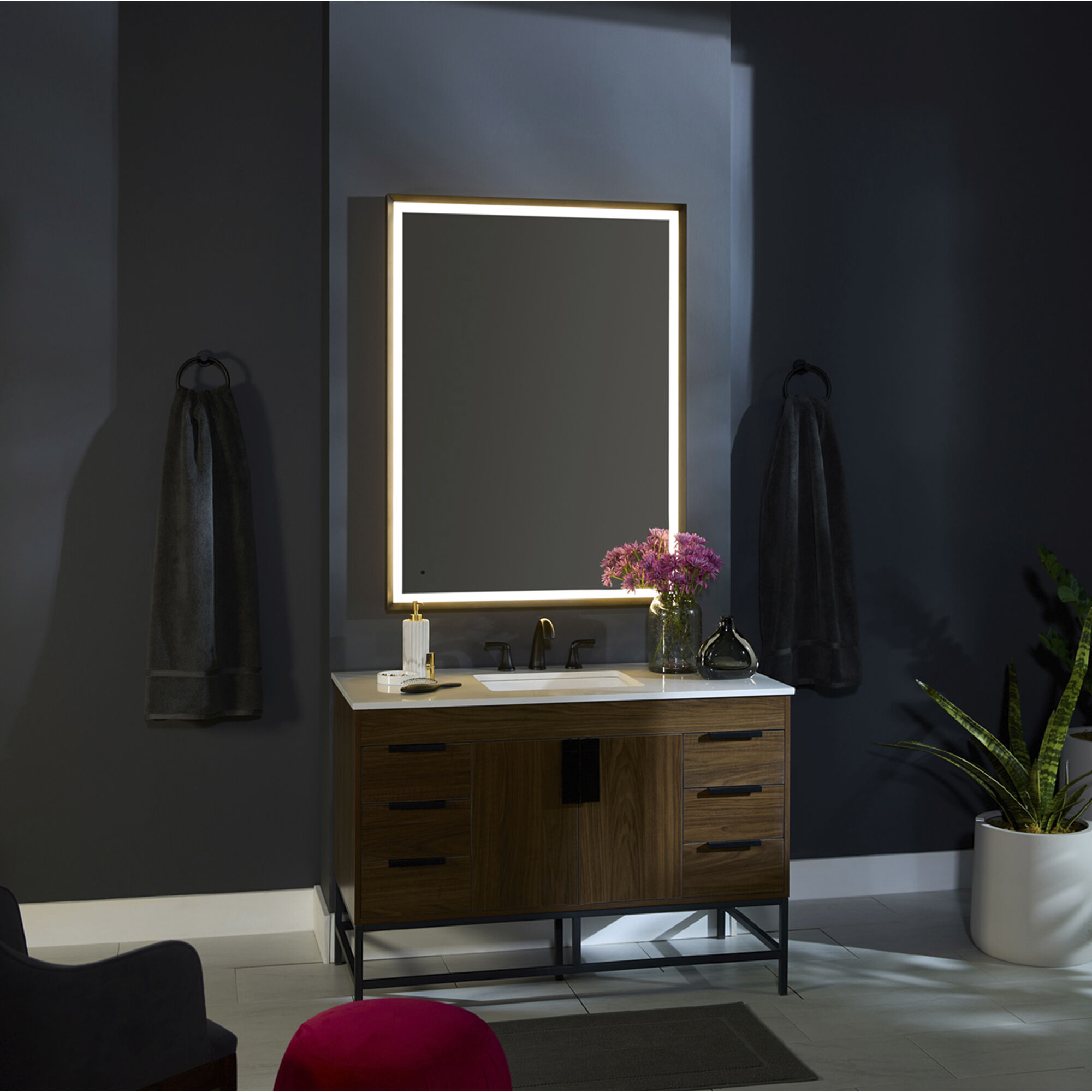 Dusk 48 X 36 inch Black LED Lighted Mirror, Vanita by Oxygen
