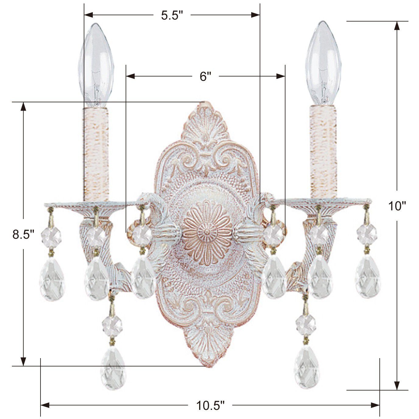 Paris Market Sconce Wall Light in Clear Swarovski Strass, Antique White