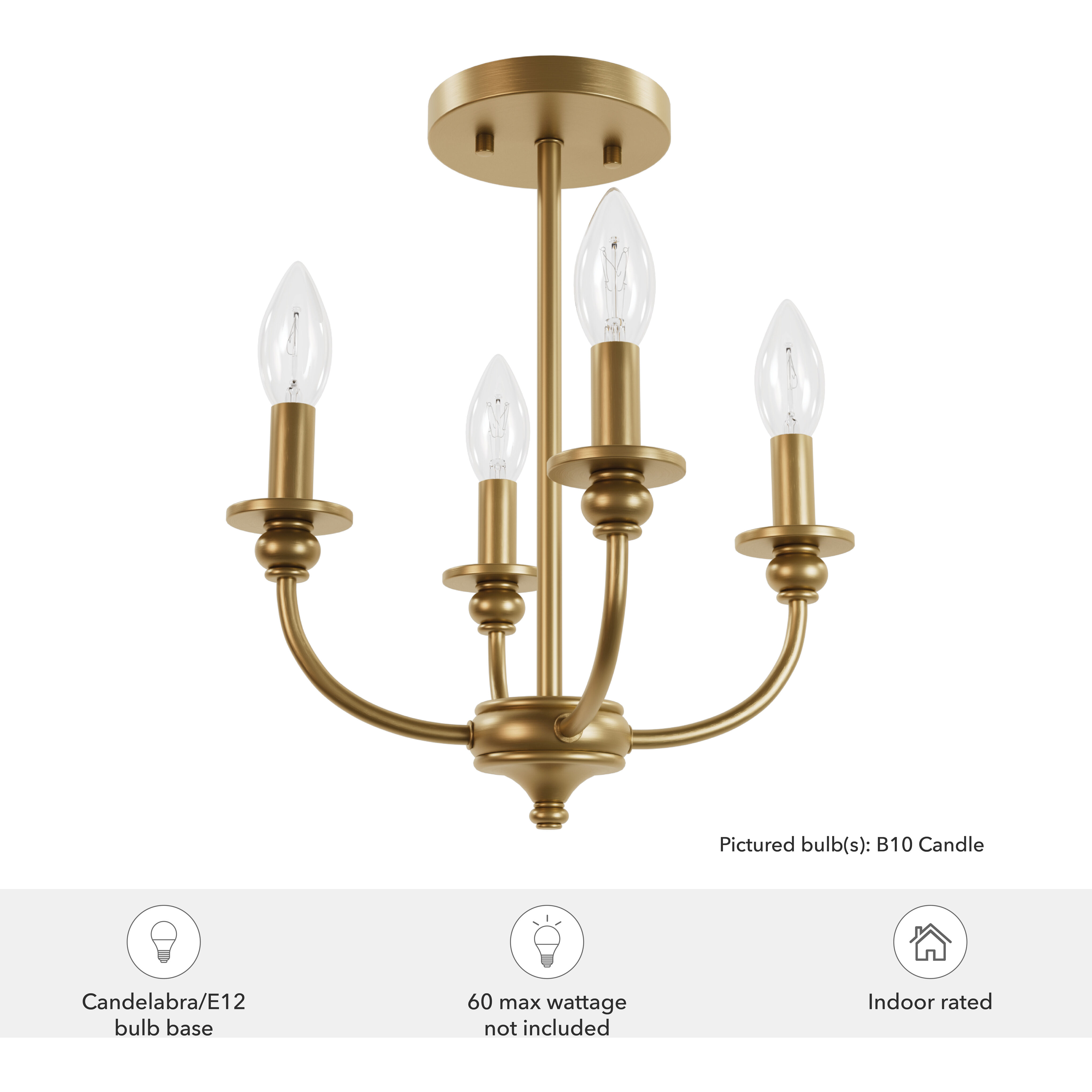 Southcrest 4 Light 13 inch Luxe Gold Semi Flush Mount Ceiling Light