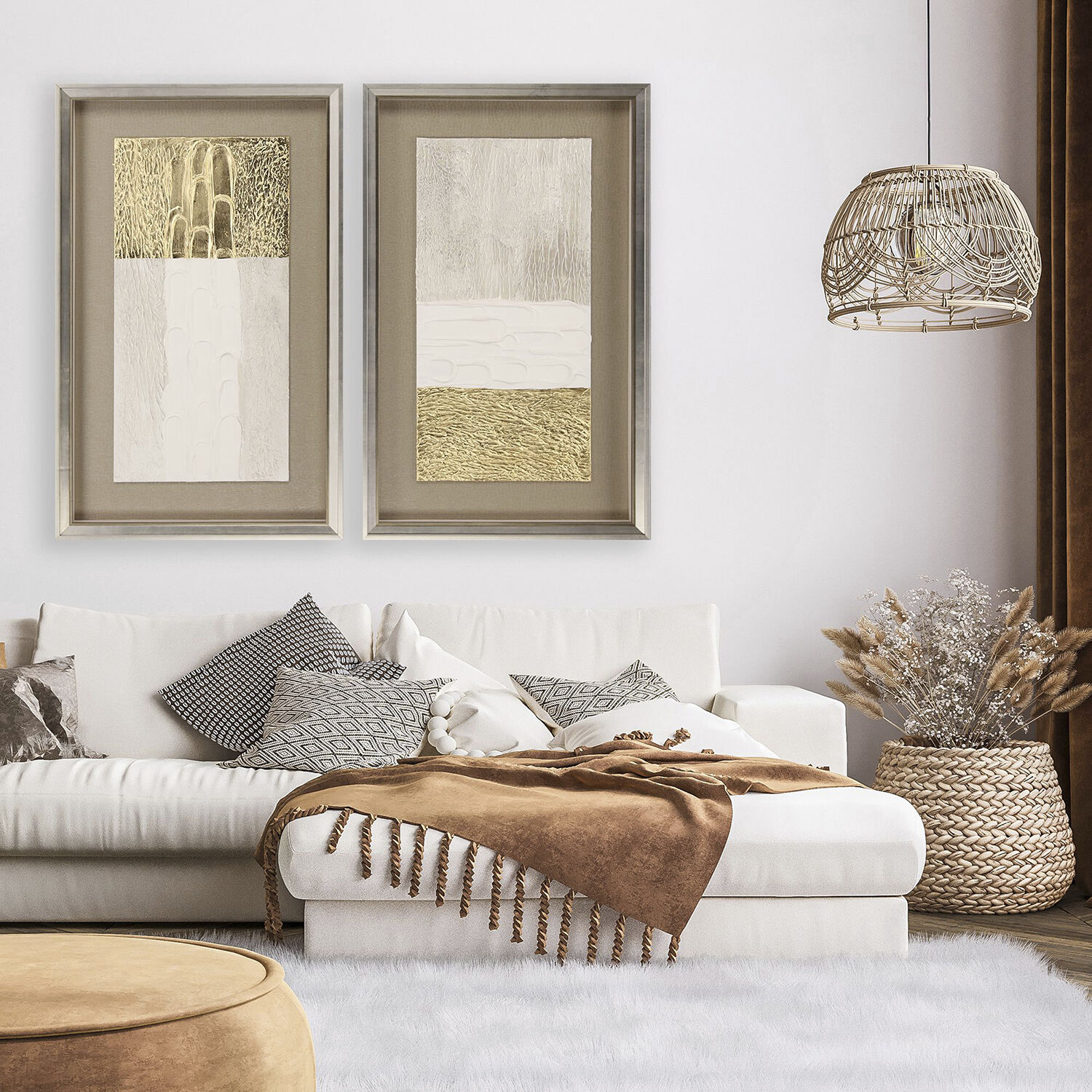 Blanco Pluma White and Metallic Framed Art, The Studio