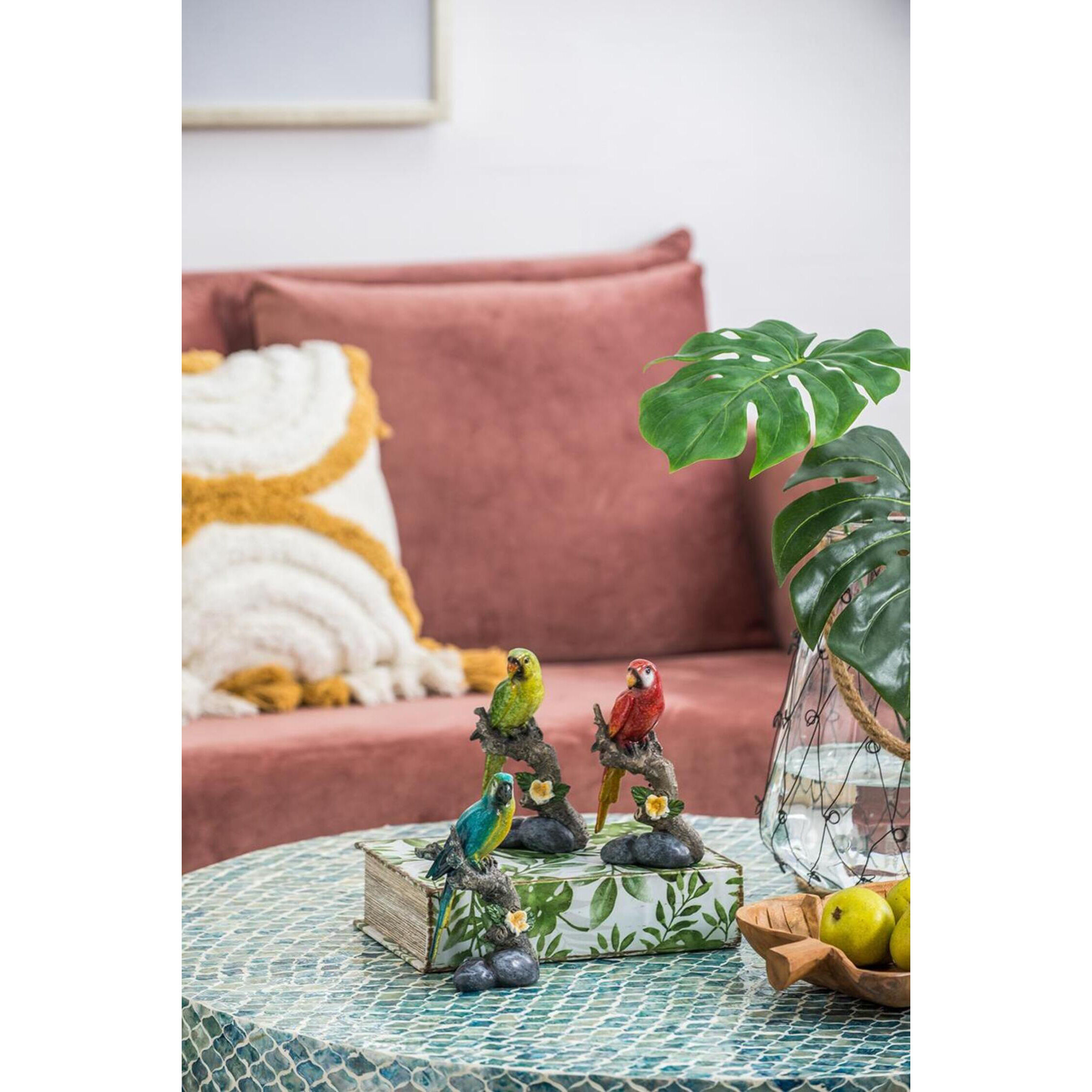 Macaw Brown and Multi-Color Figurine, Set of 3