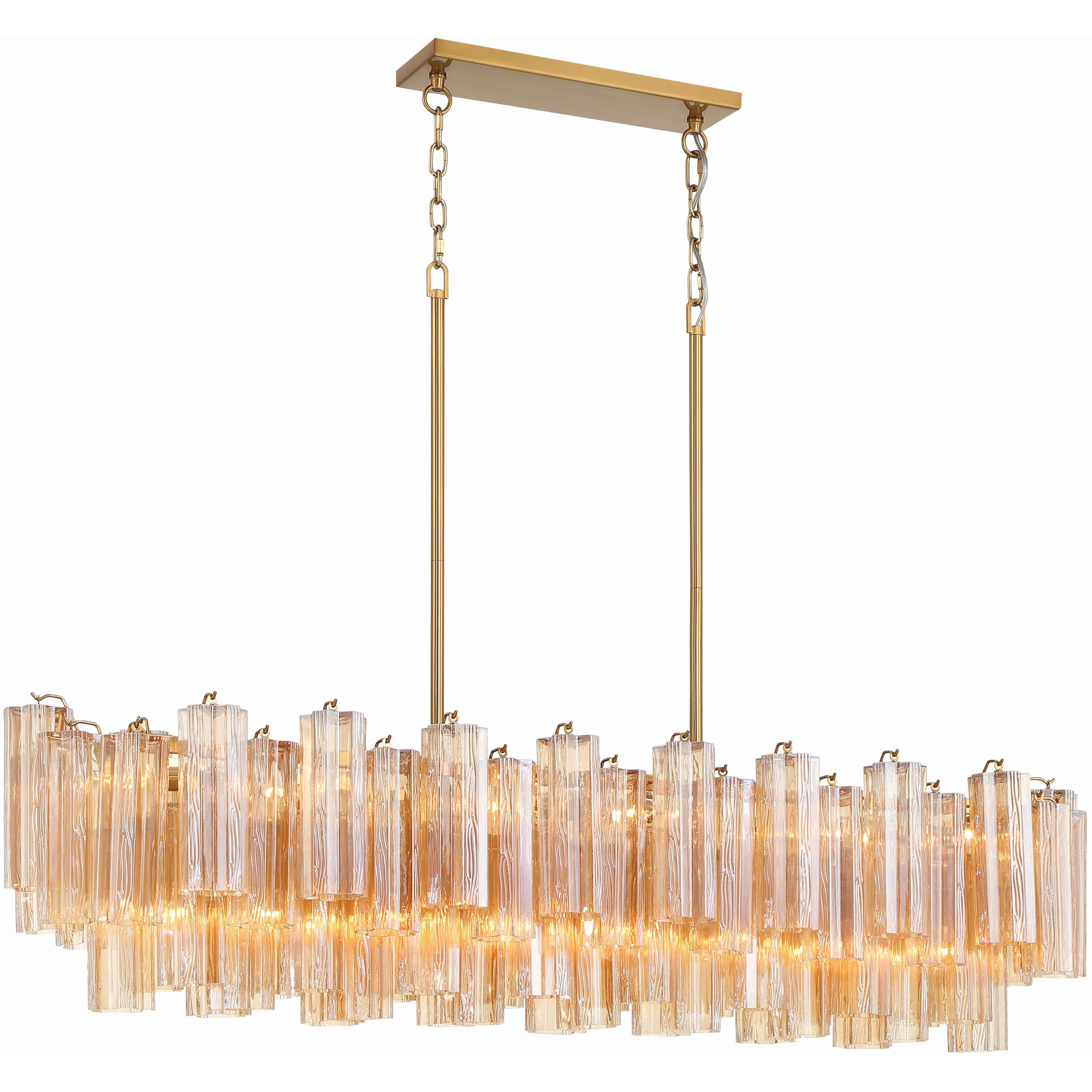 Addis 14 Light 51.75 inch Aged Brass Linear Chandelier Ceiling Light in Tronchi Glass Amber