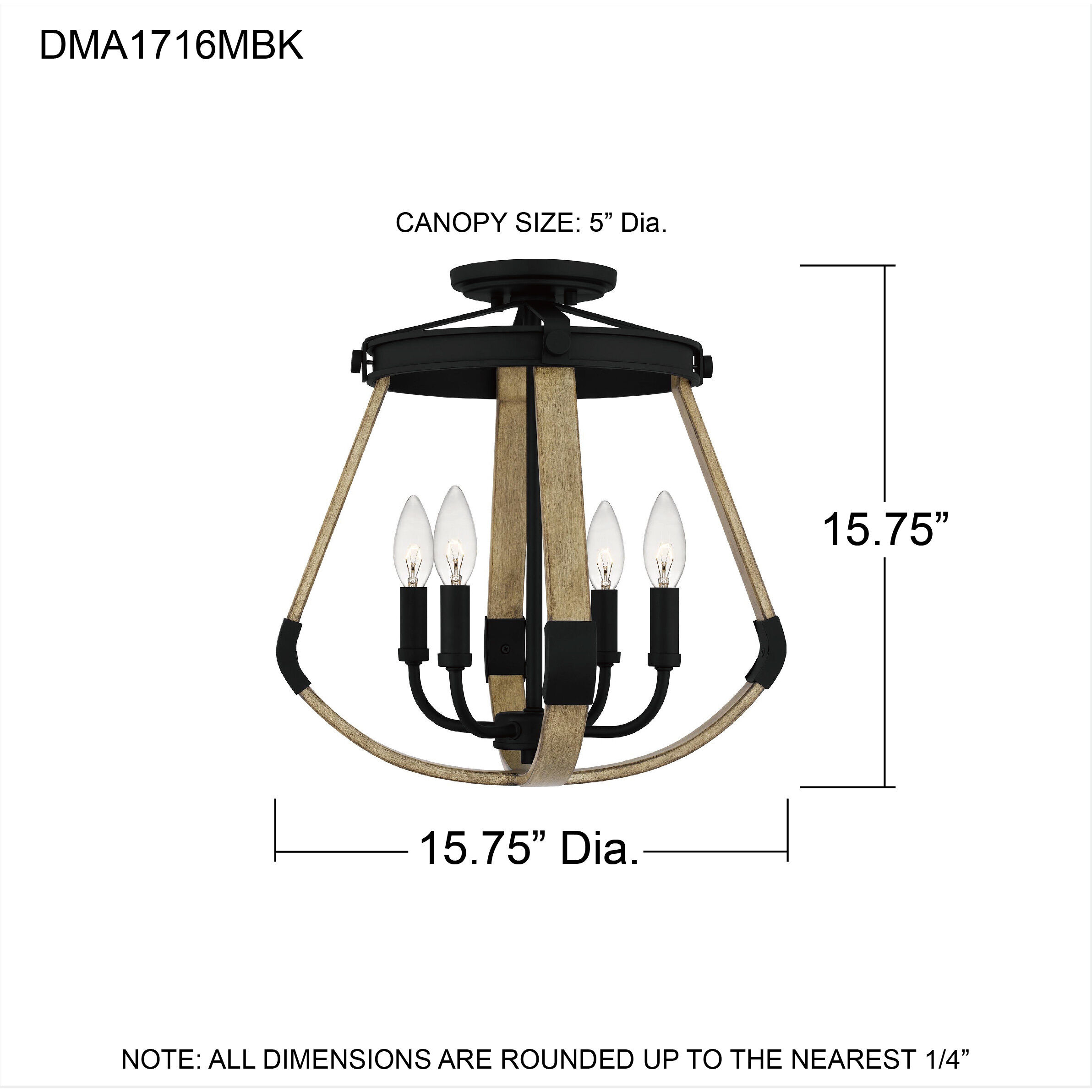 Demura 4 Light 16 inch Matte Black Semi-Flush Mount Ceiling Light