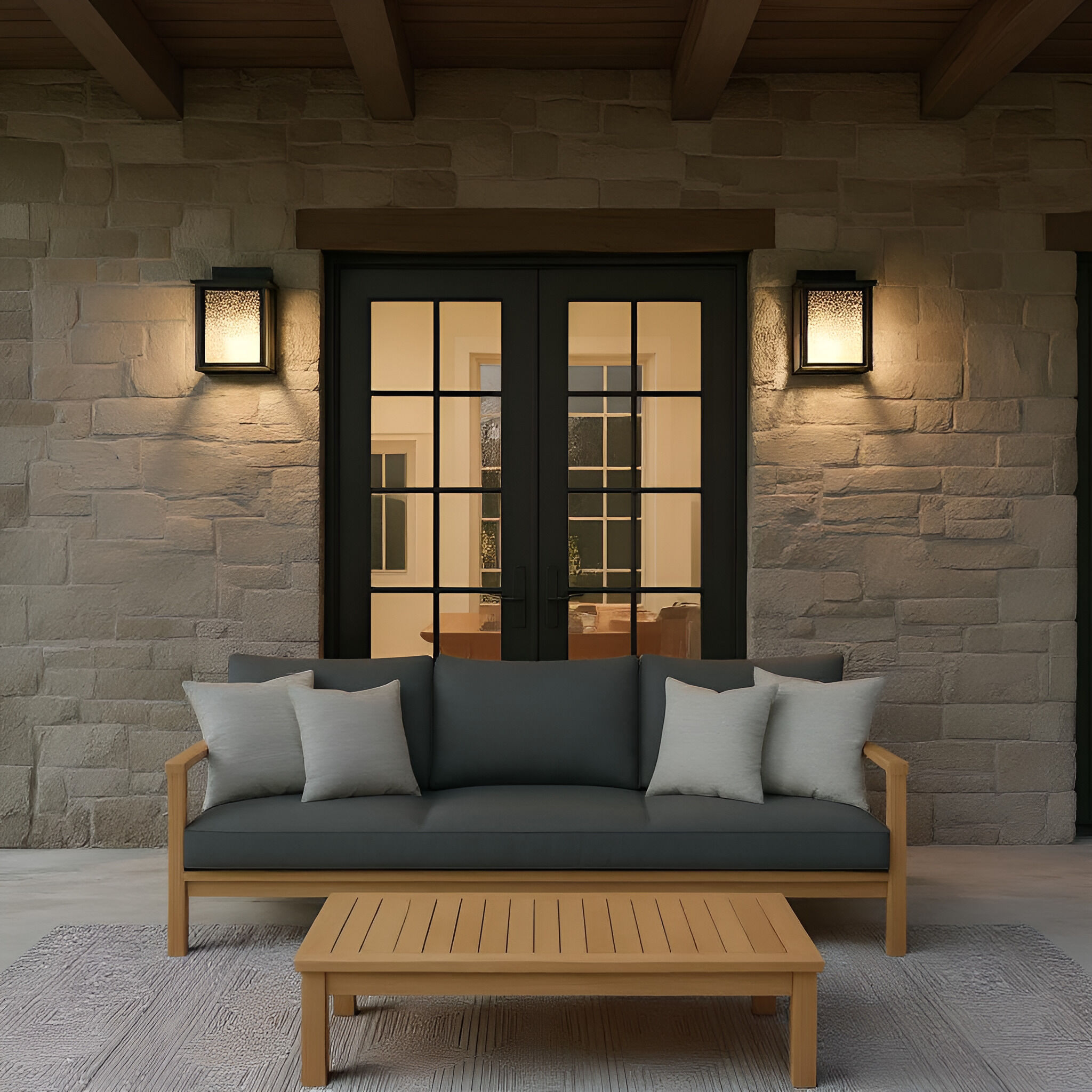 Audley LED 10 inch Textured Black Outdoor Wall Lantern in Distressed Seeded Glass, Small