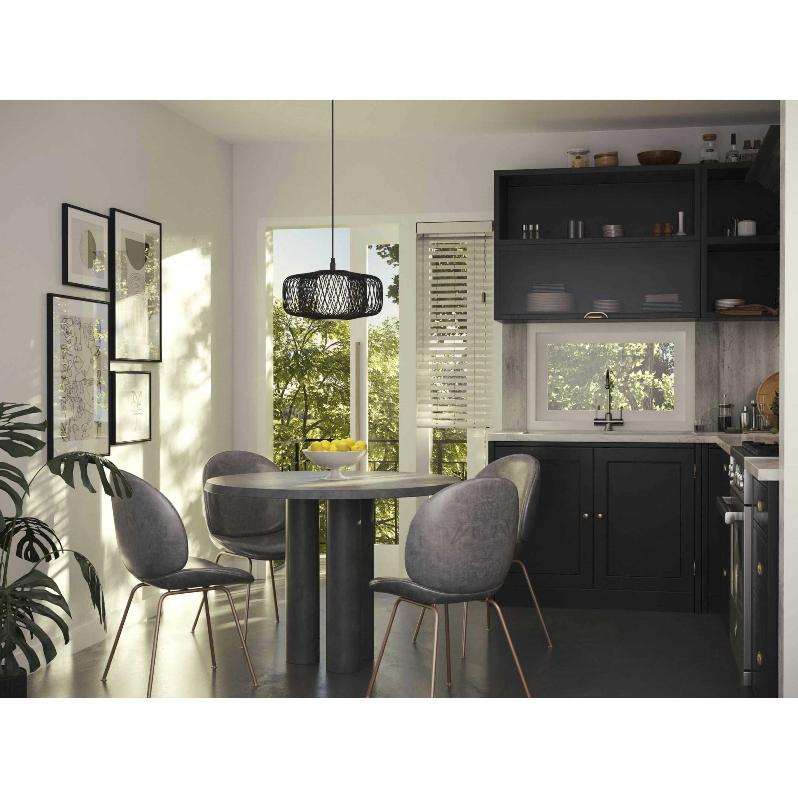 Cordova 1 Light 16 inch Black Rattan Pendant Ceiling Light, Design Series