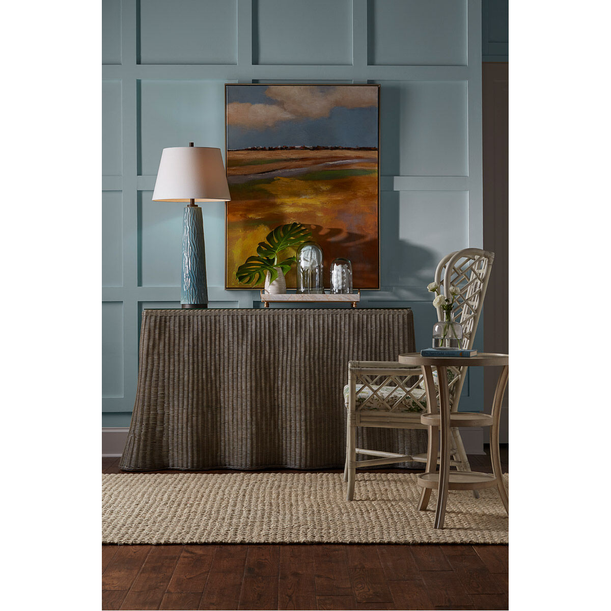 Wildwood 55 inch Grey Wash/Clear Console Table