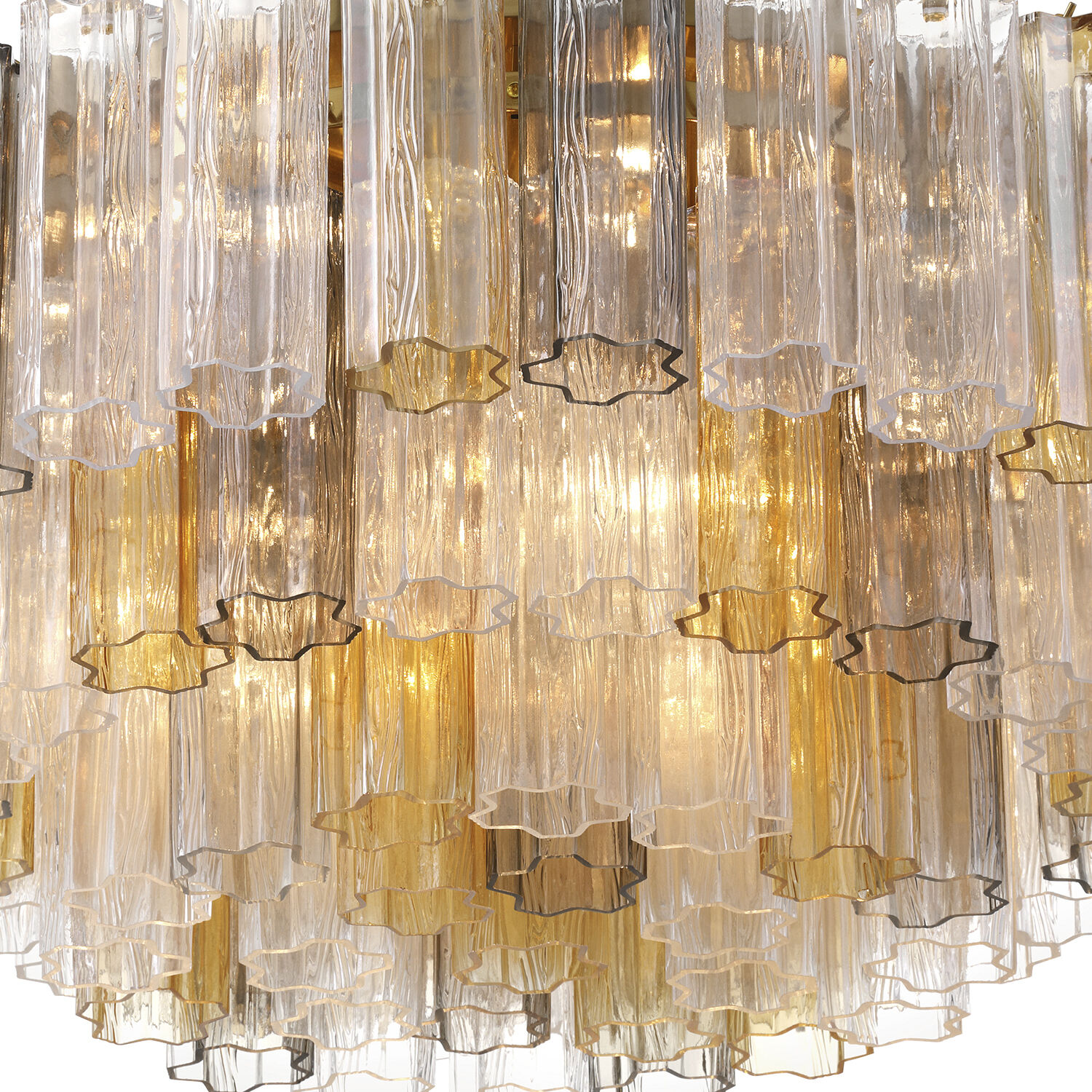 Addis 16 Light 32 inch Aged Brass Flush Ceiling Light in Tronchi Glass Autumn