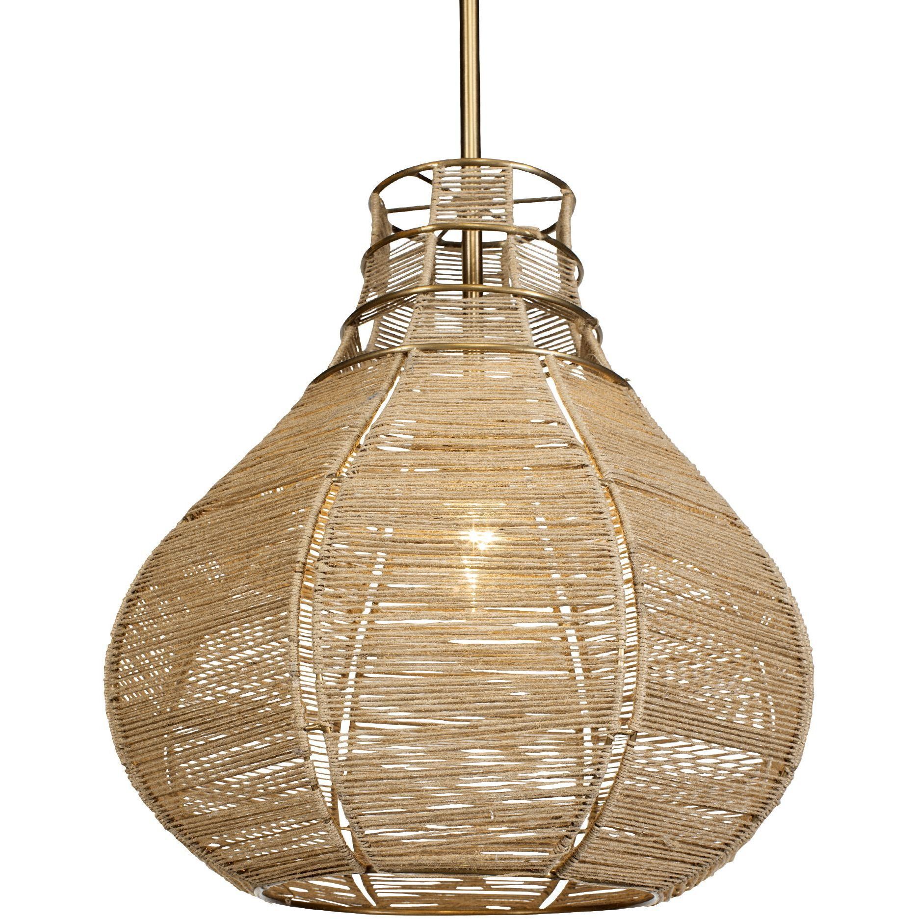 Hestia 1 Light 16 inch Natural Beige Rope and Antique Brass Pendant Ceiling Light