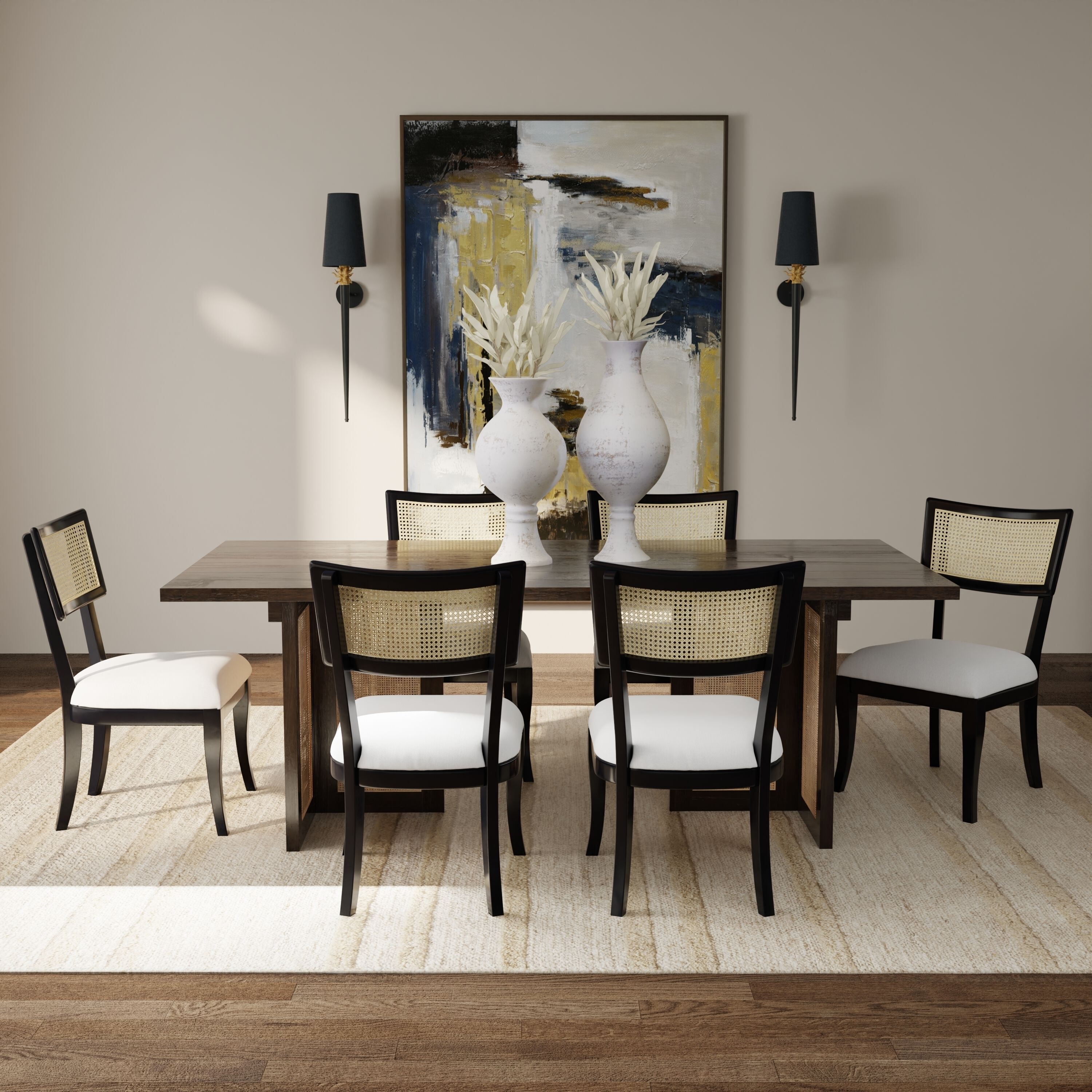 Thiago Natural Rattan and Cream and Black Dining Chair