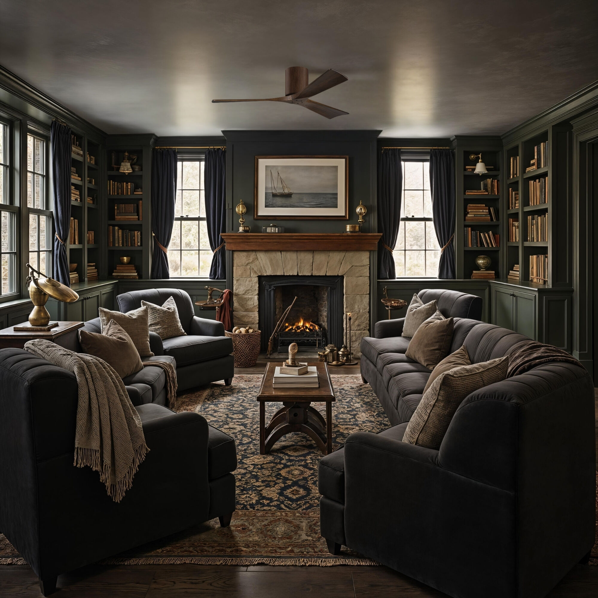 Atlas Irene-3H 52 inch Walnut Tone Flush Mount Paddle Fan, Flush Mounted