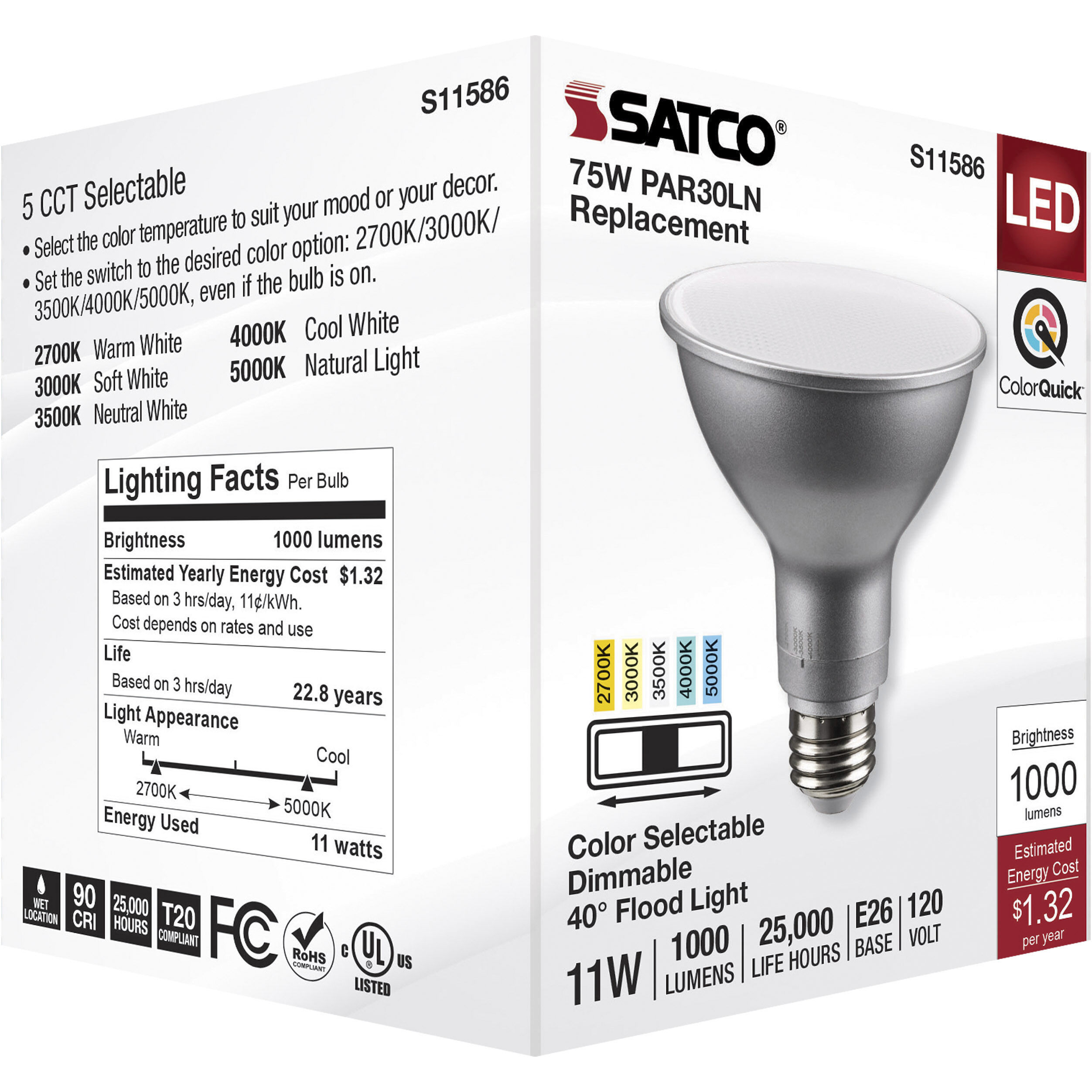 Lumos LED Medium PAR30LN 11 watt 2700K/3000K/3500K/4000K/5000K Light Bulb