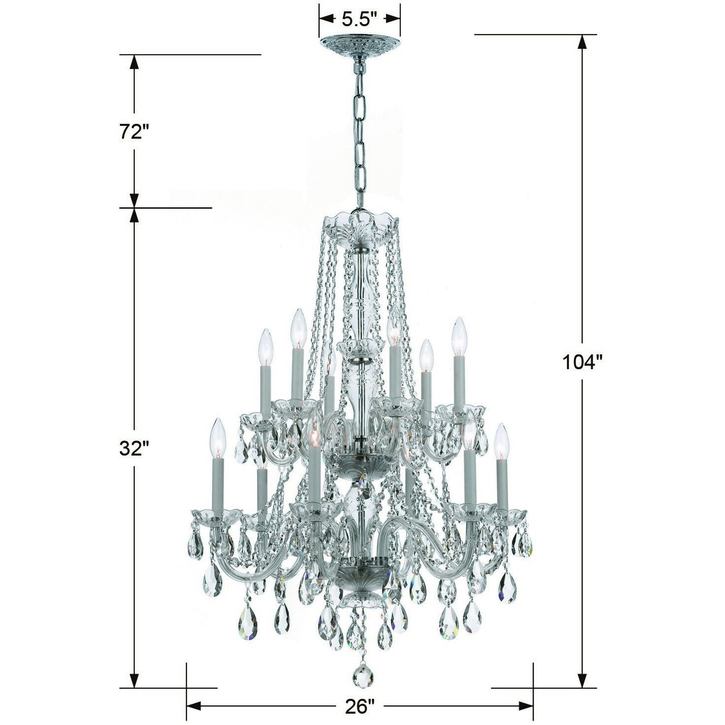 Traditional Crystal 12 Light 26.5 inch Polished Chrome Chandelier Ceiling Light in Clear Swarovski Strass