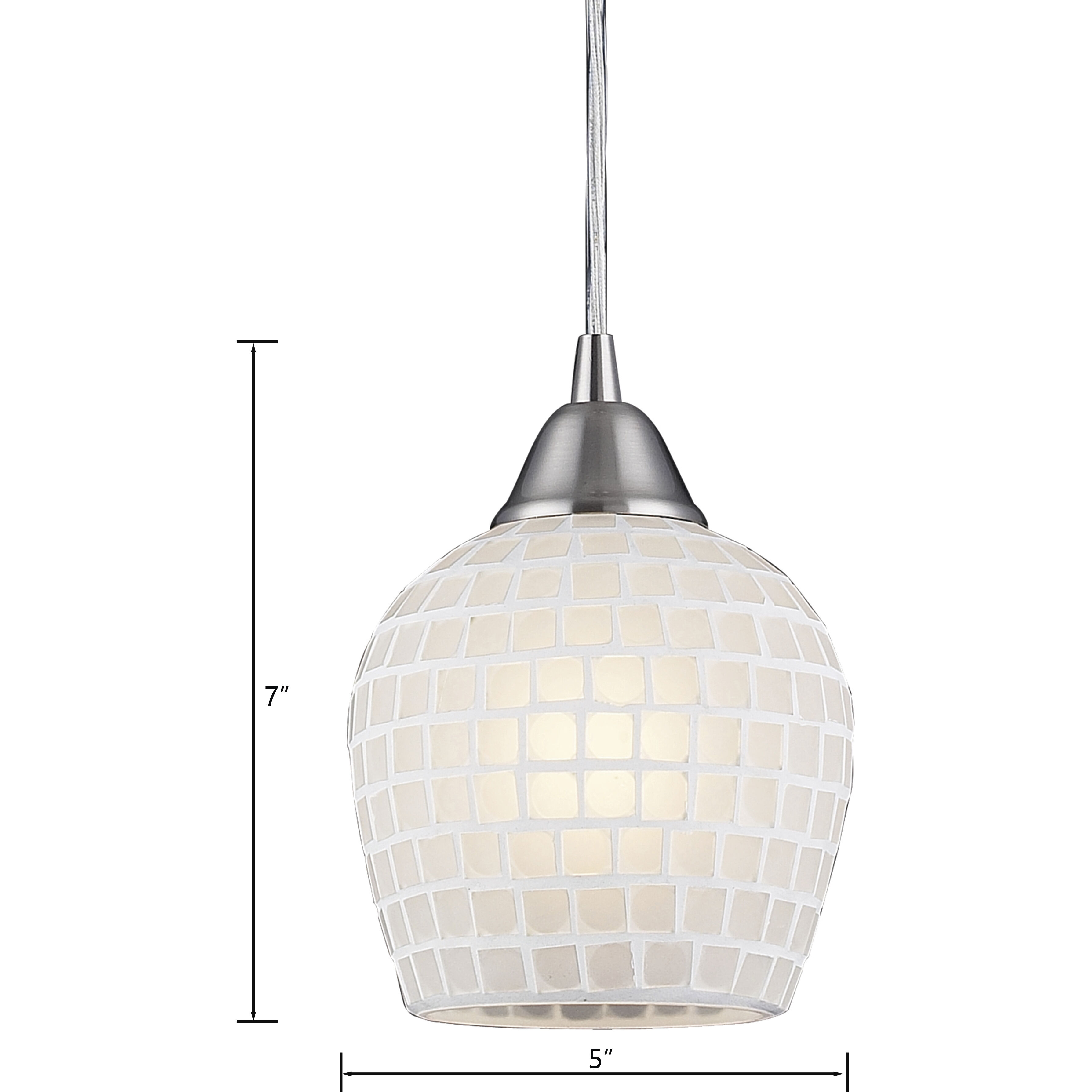 Fusion 1 Light 5 inch Satin Nickel Mini Pendant Ceiling Light in White Mosaic Glass