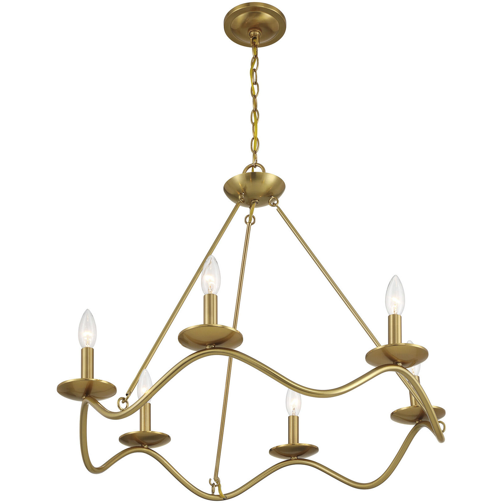 Transitional 6 Light 28 inch Natural Brass Chandelier Ceiling Light