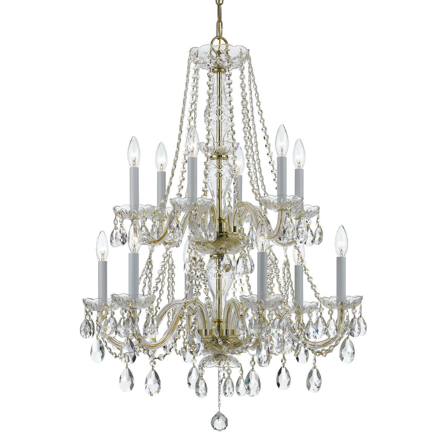 Traditional Crystal 12 Light 26.5 inch Polished Brass Chandelier Ceiling Light in Clear Hand Cut