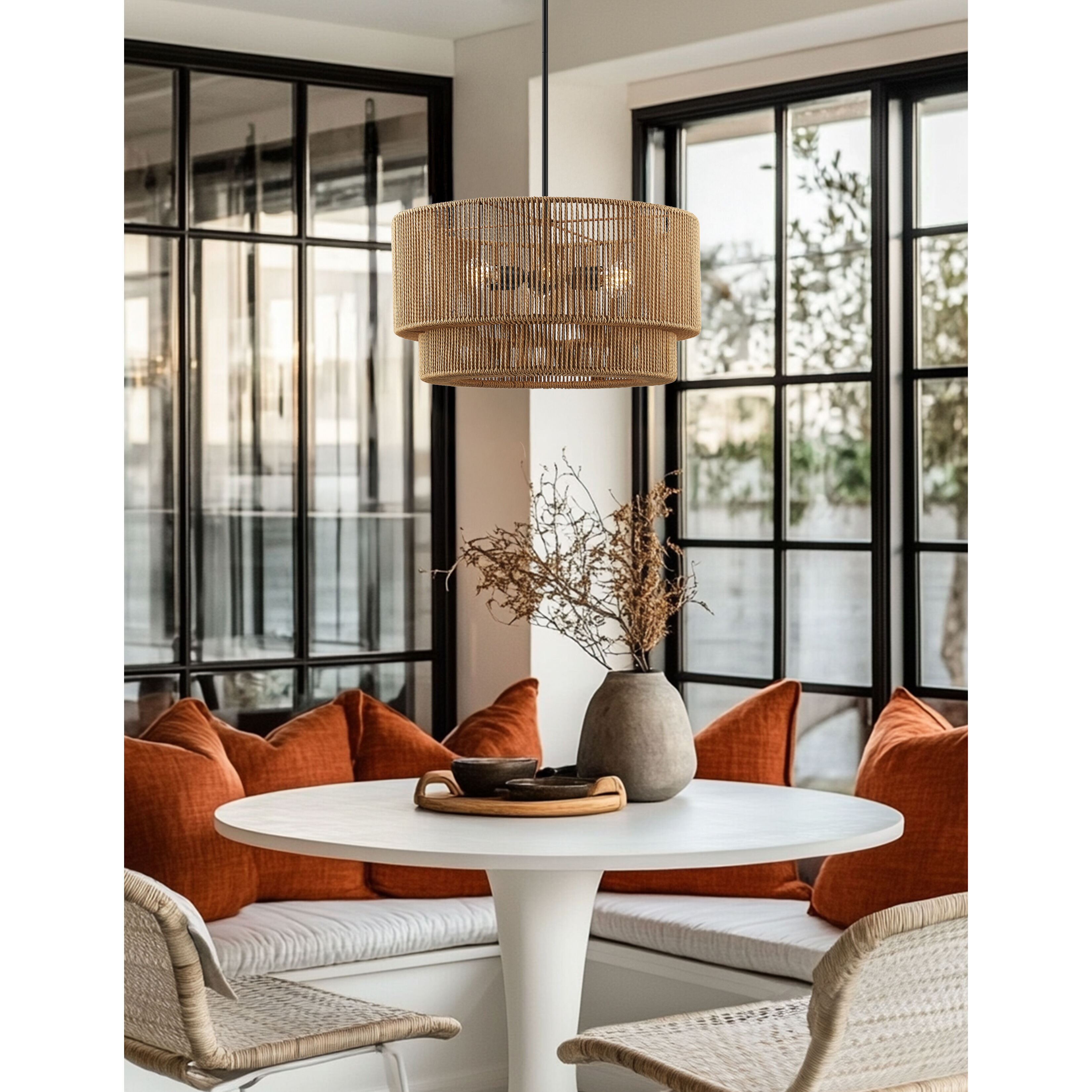 Eco Collection - Milos Family 6 Light 24 inch Matte Black Pendant Ceiling Light in 24" D x 24" W x 12.5" H, EVOLV