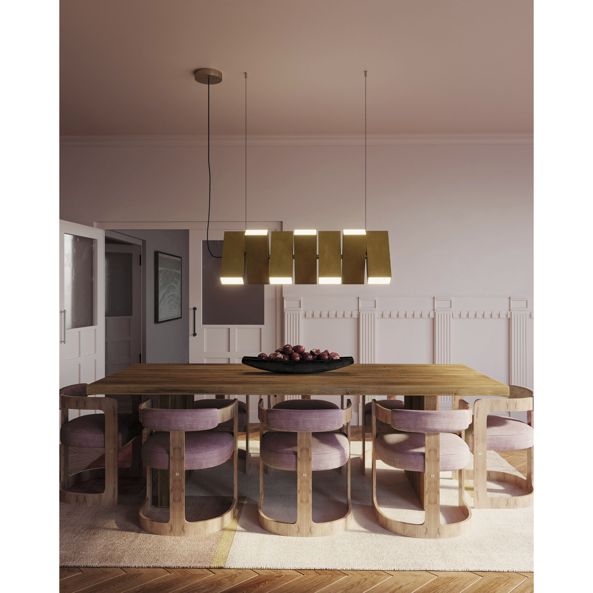 Domino LED 35.5 inch Vintage Brass Linear Pendant Ceiling Light