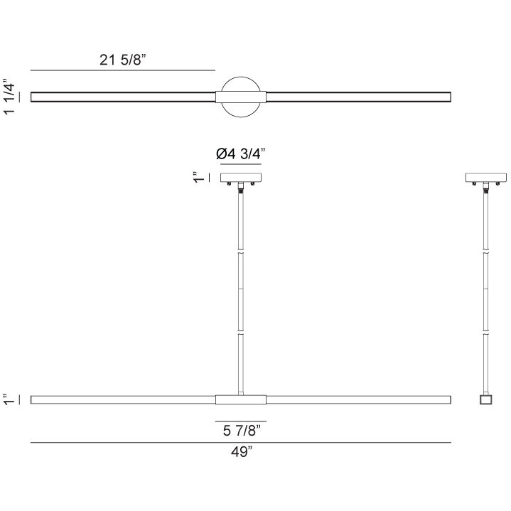Lineare LED 49 inch Matte Black and Aged Gold Brass Pendant Ceiling Light