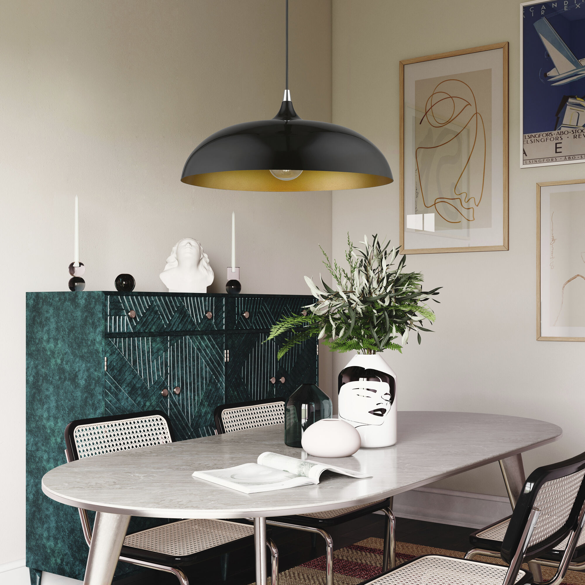 Amador 1 Light 18 inch Shiny Black with Polished Chrome Accents Pendant Ceiling Light