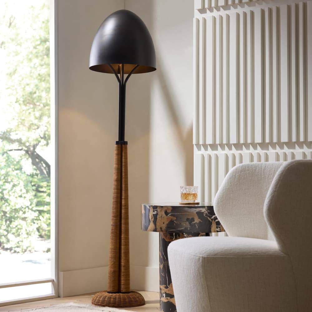 Italia 69.5 inch 100.00 watt Natural Rattan and English Bronze Floor Lamp Portable Light
