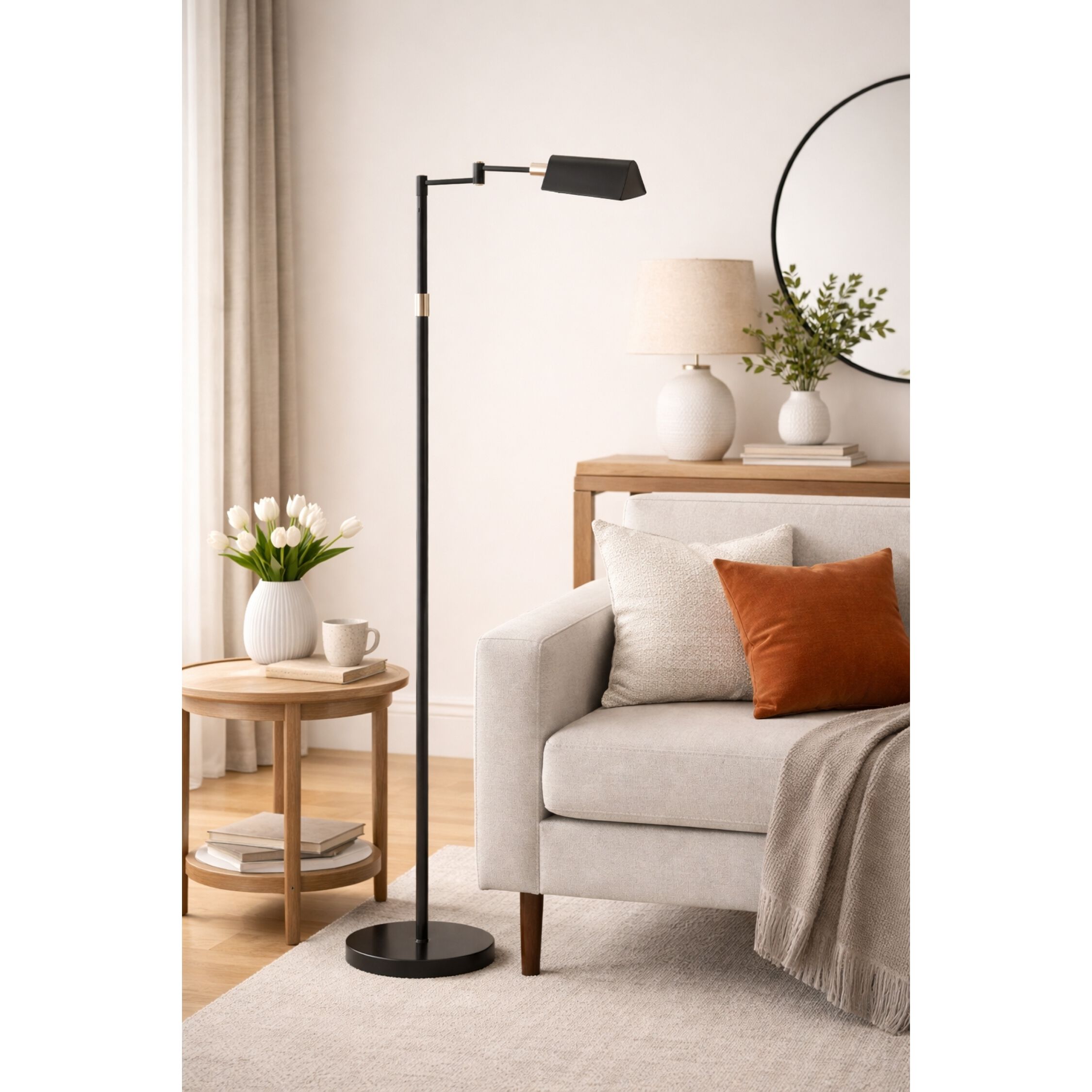 Contemporary 50.25 inch 9.00 watt Black Task Floor Lamp Portable Light, Swing Arm