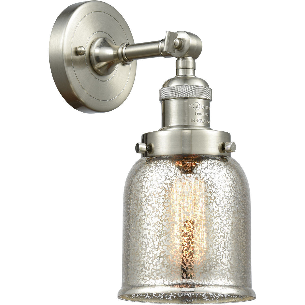 Franklin Restoration Small Bell LED 5 inch Brushed Satin Nickel Semi-Flush Mount Ceiling Light in Silver Plated Mercury Glass, Franklin Restoration