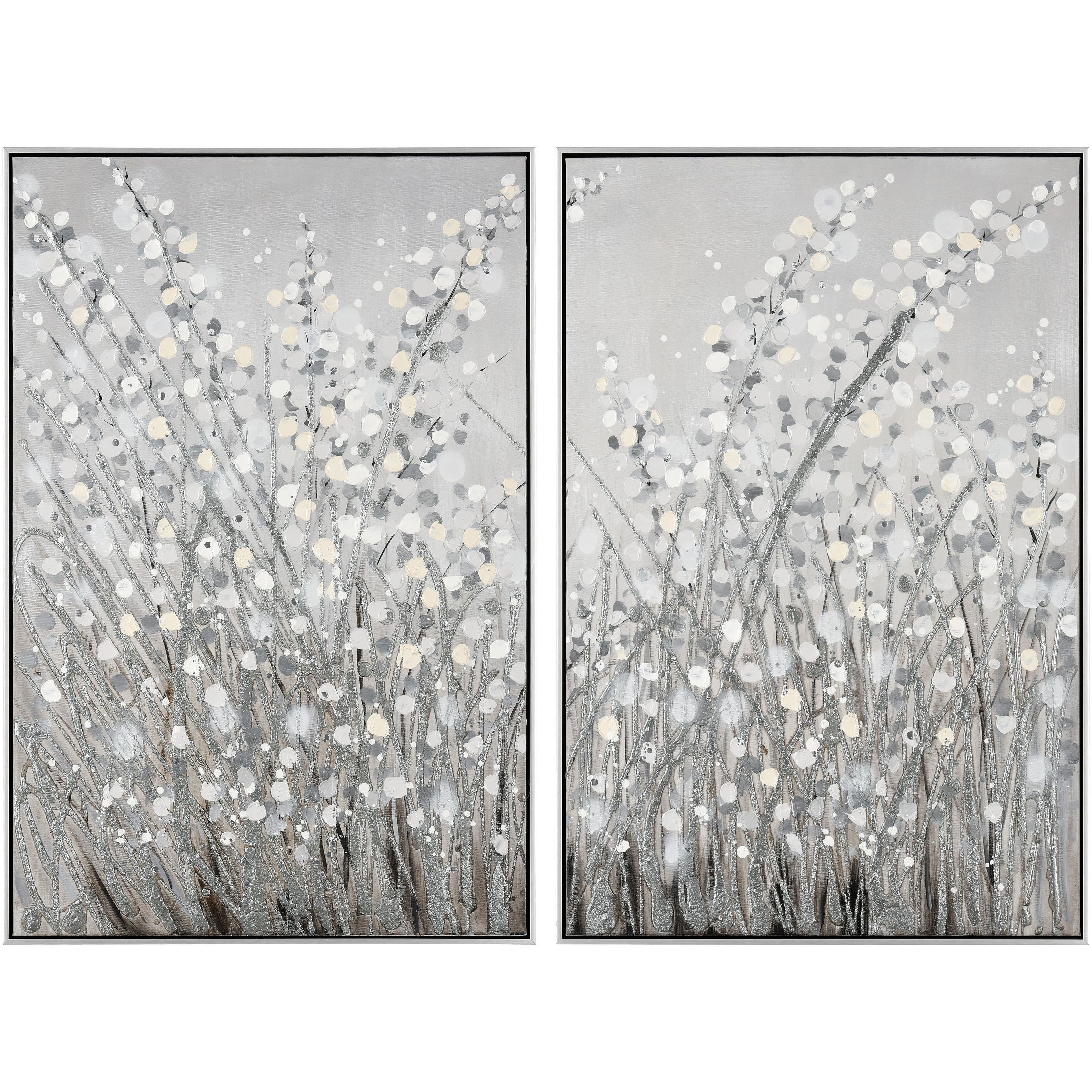 Meadow Mist Gray with White and Silver Framed Wall Art, Set of 2