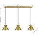 Mid-Century Modern 3 Light 40 inch Natural Brass Linear Chandelier Ceiling Light