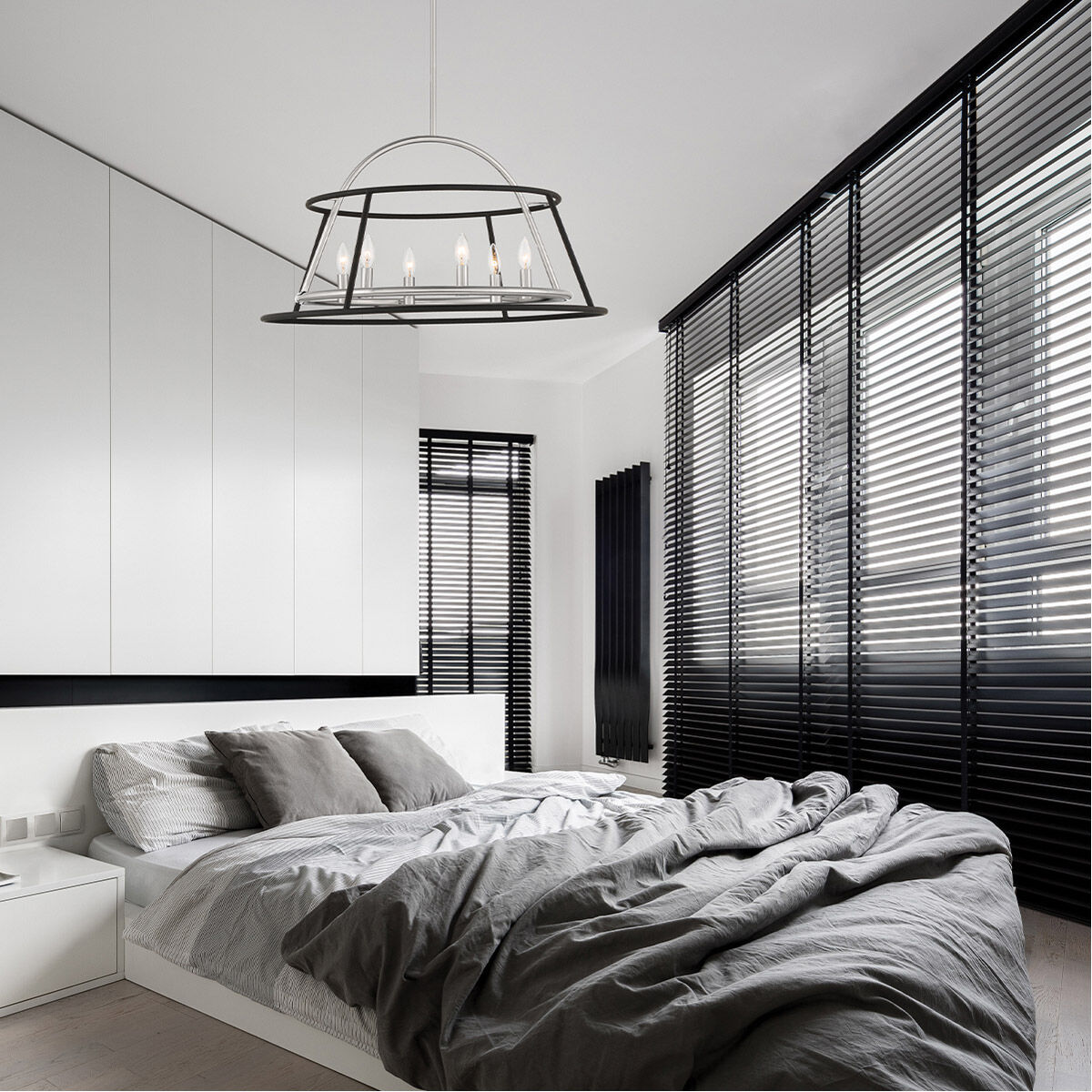 Campana 6 Light 3 inch Satin Nickel/black Chandelier Ceiling Light