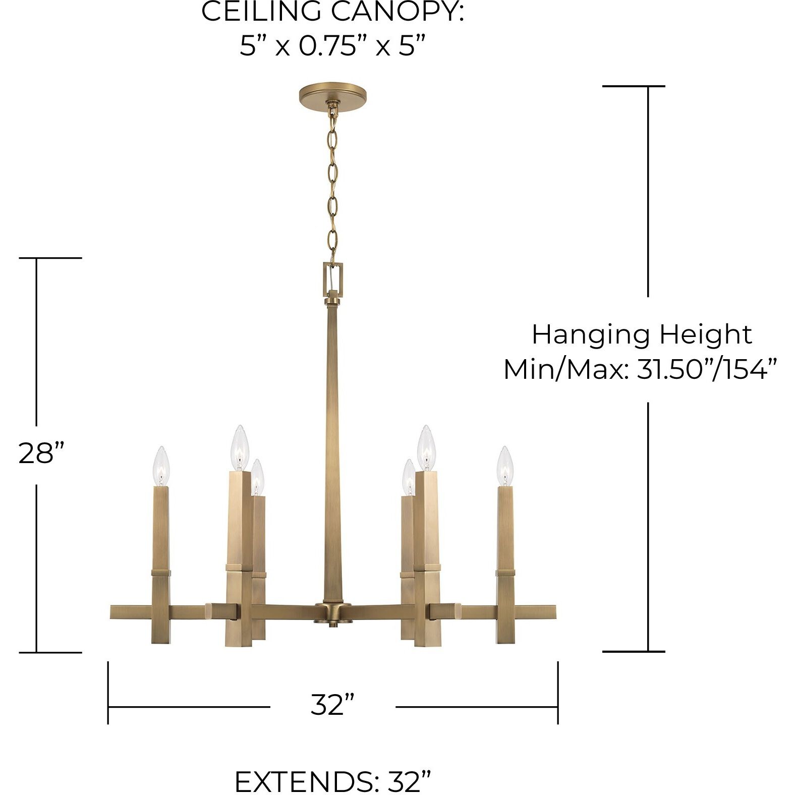 Blake 6 Light 32 inch Aged Brass Chandelier Ceiling Light