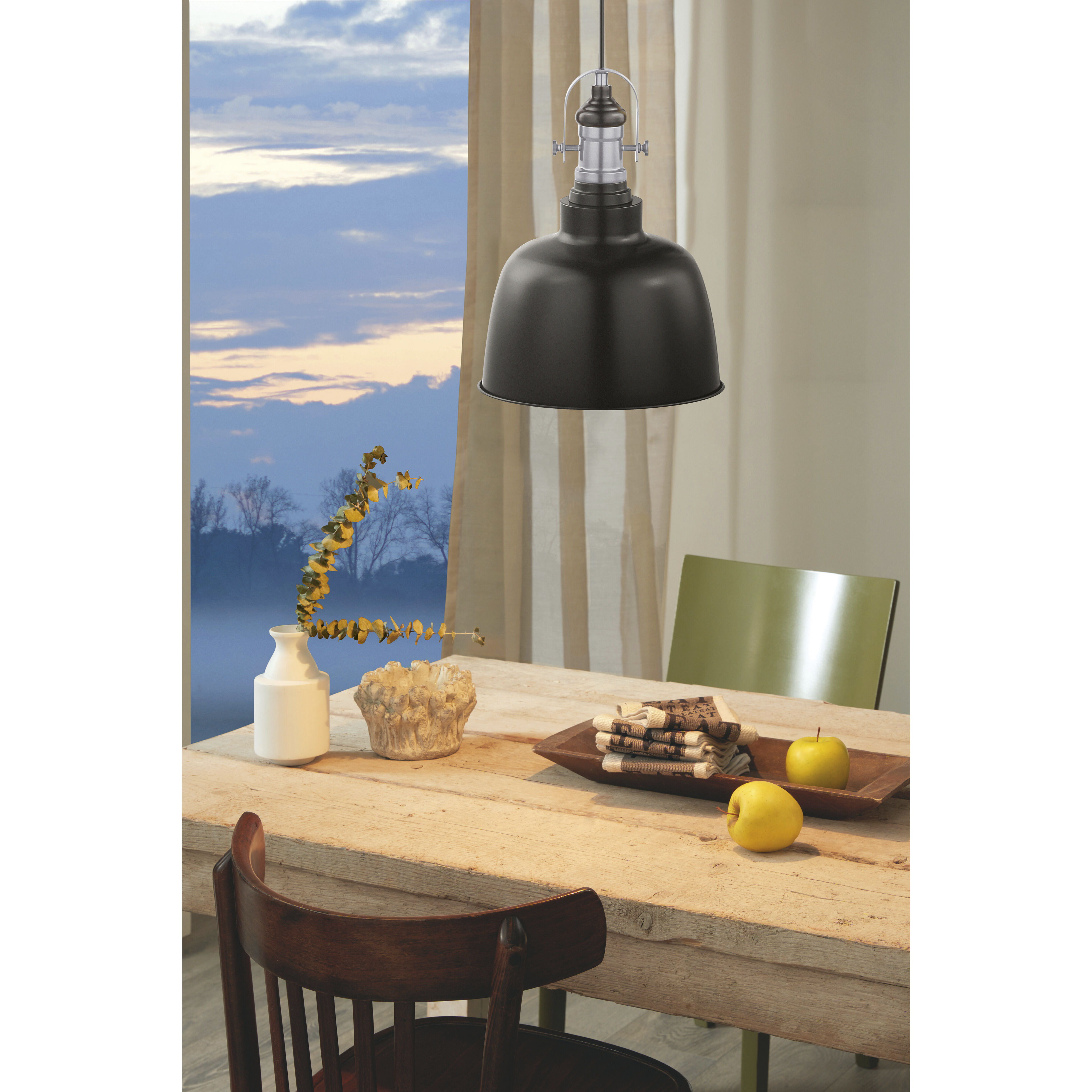 Gilwell 1 Light 9.84 inch Matte Black and Chrome Pendant Ceiling Light