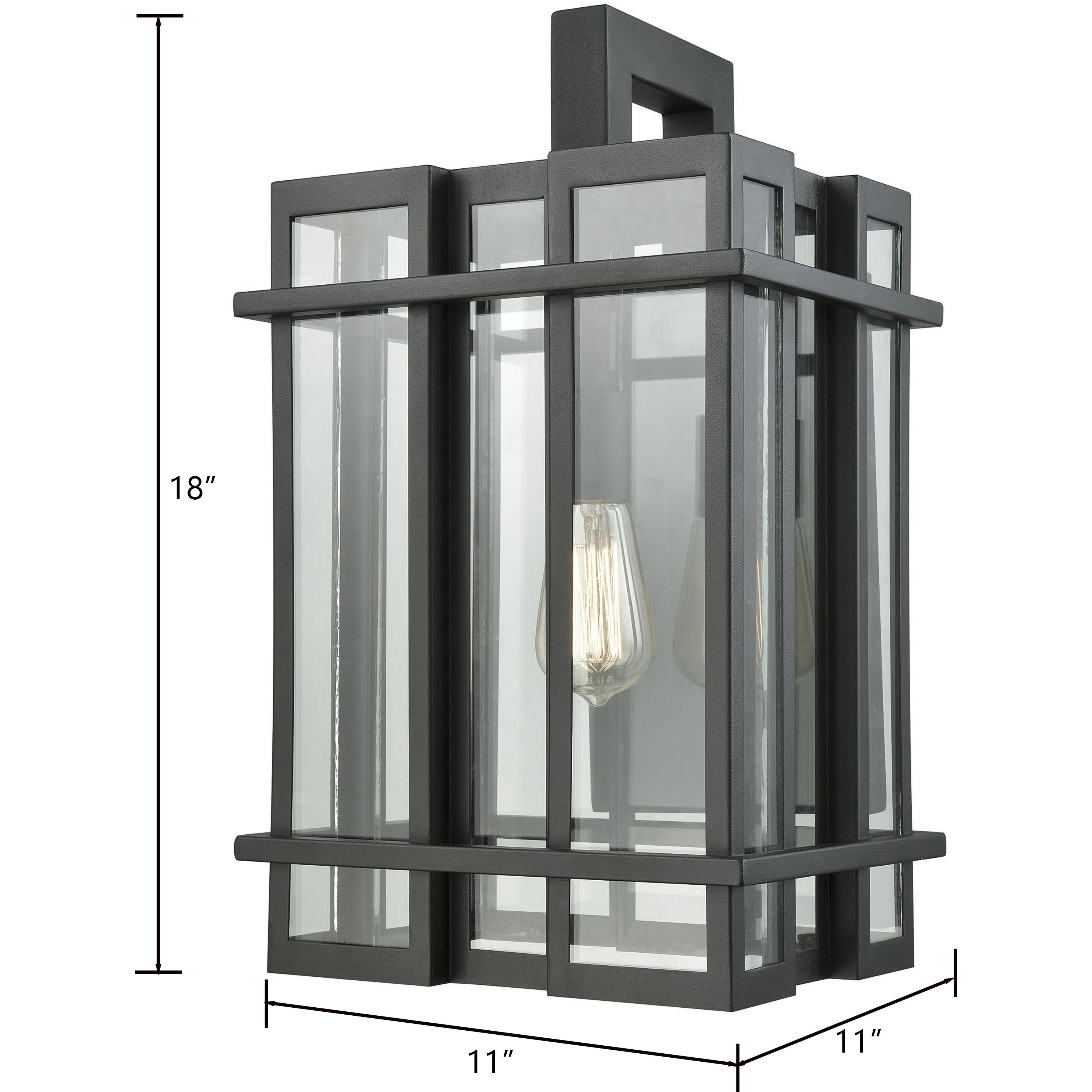 Glass Tower 1 Light 18 inch Matte Black Outdoor Wall Sconce