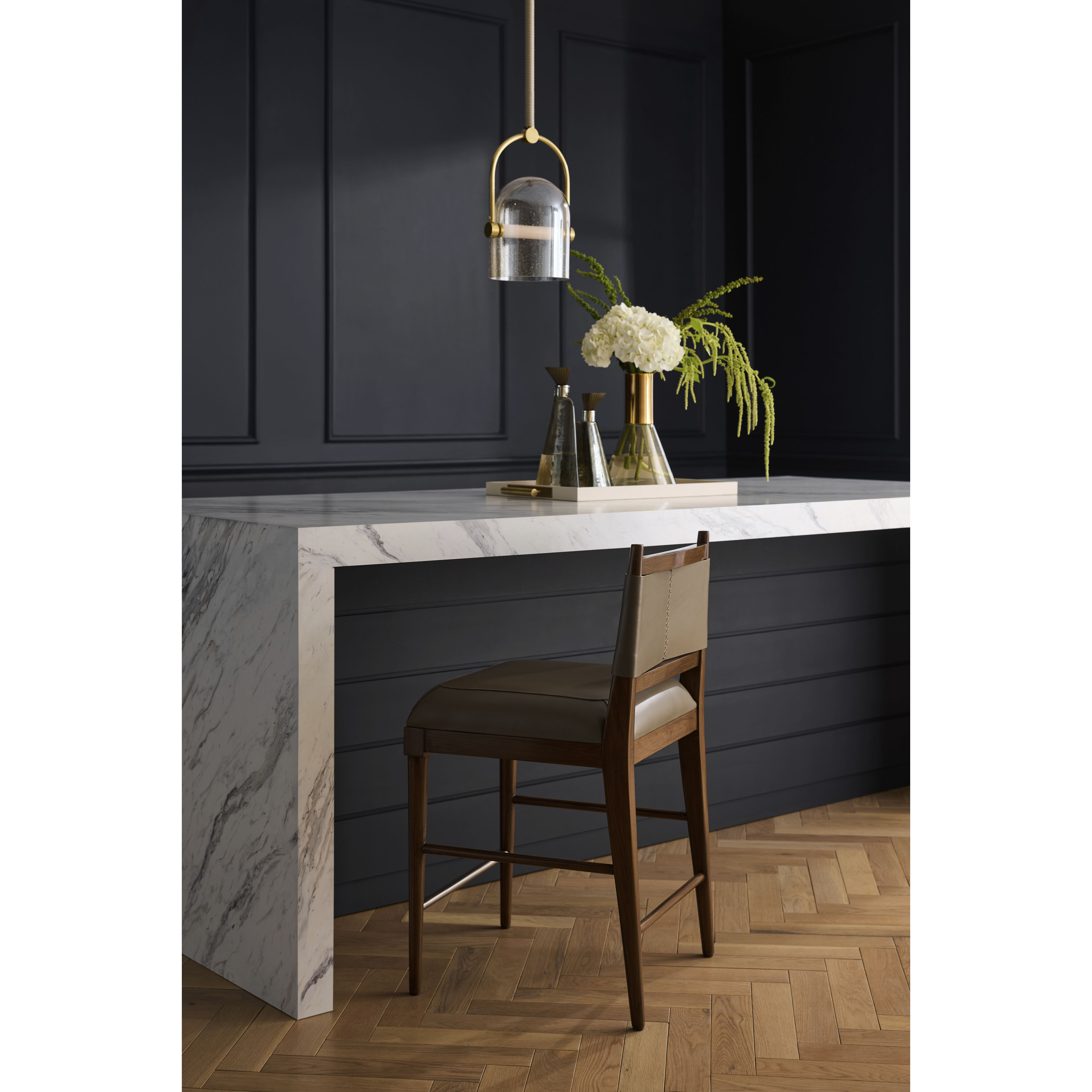 Keegan 35 inch Morel and Walnut with Brushed Stainless Steel Counter Stool