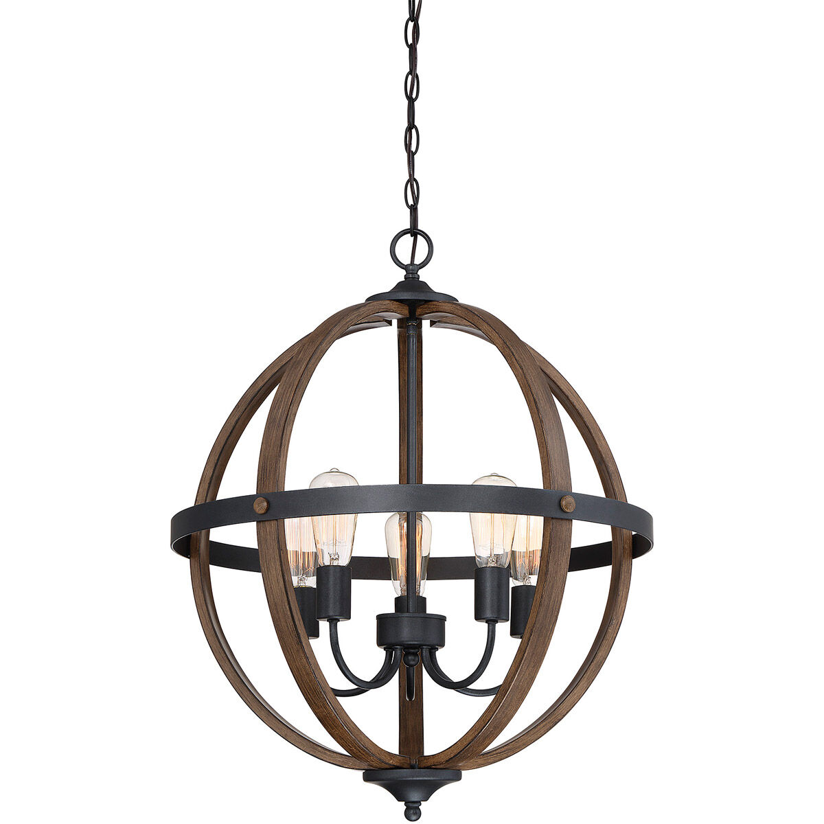 Farmhouse 5 Light 22 inch Wood with Black Chandelier Ceiling Light