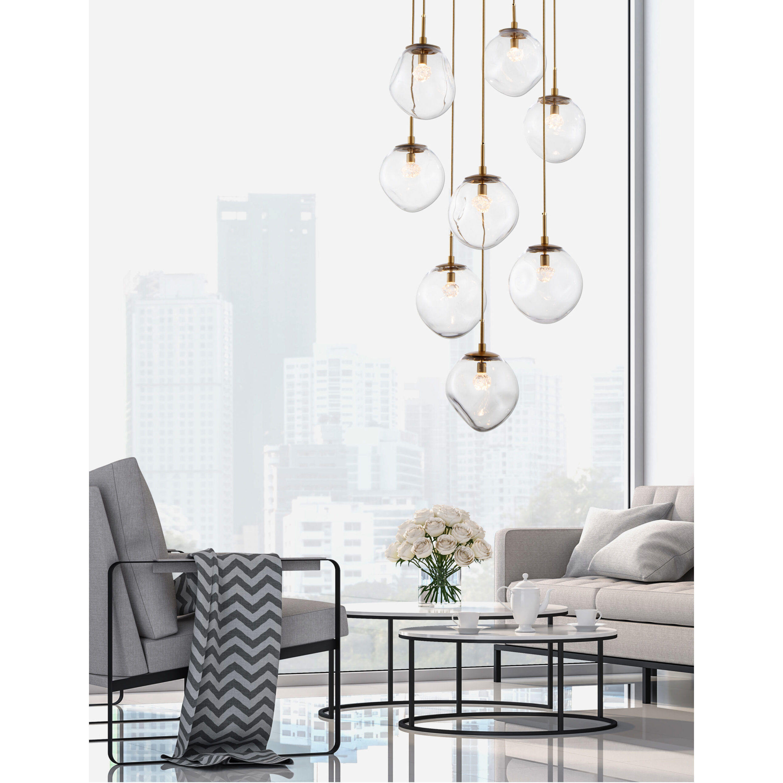 Aster LED LED Novel Brass Chandelier Ceiling Light, Round Multi-Pendant