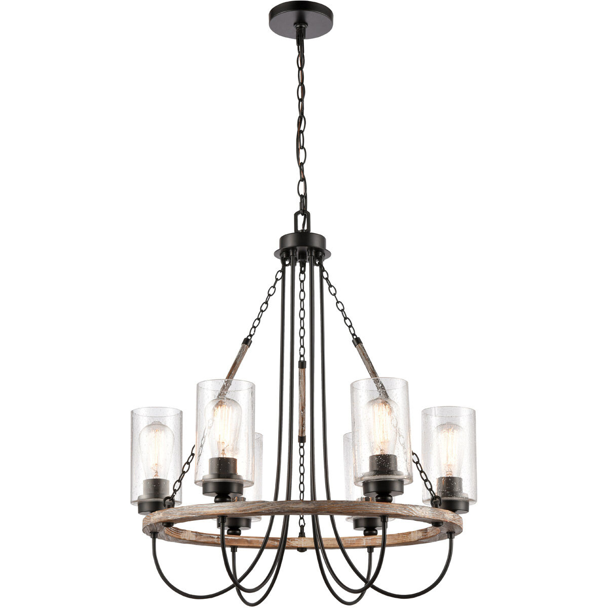 Paladin 6 Light 25 inch Matte Black Chandelier Ceiling Light in Seedy Glass