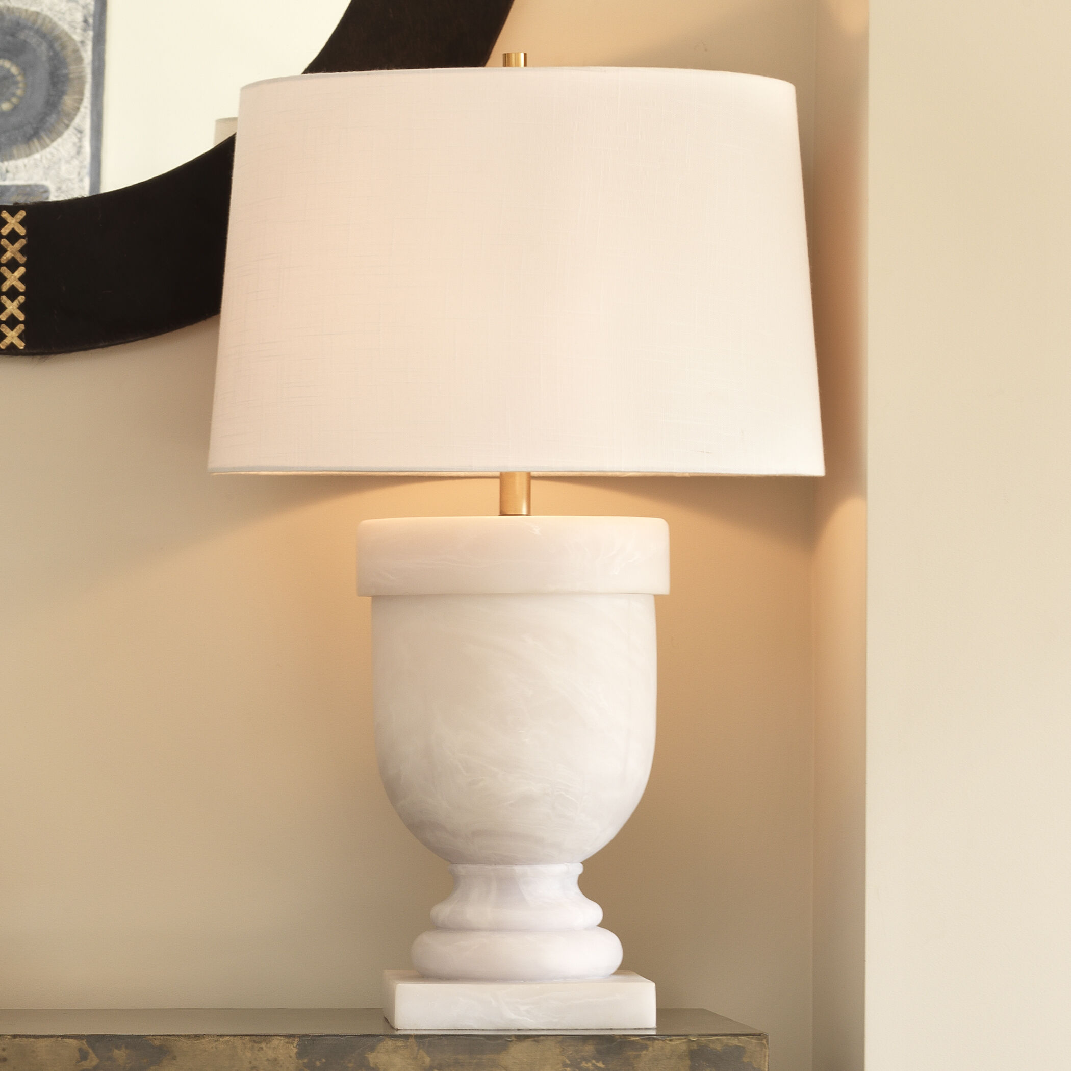 Carnegie 34.75 inch 60 watt White Faux Alabaster Table Lamp Portable Light