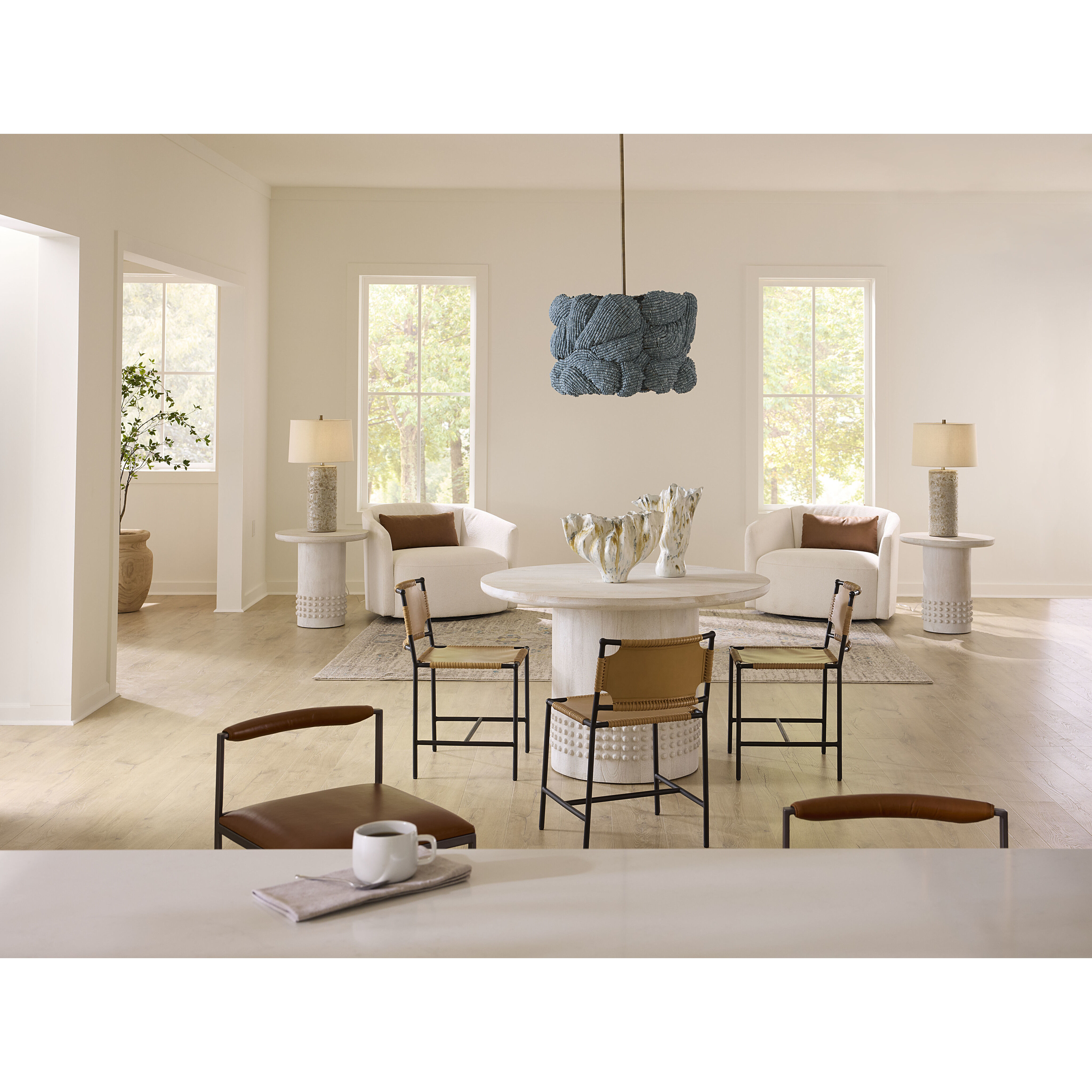 Studded White Wash Bistro Dining Table, Inline