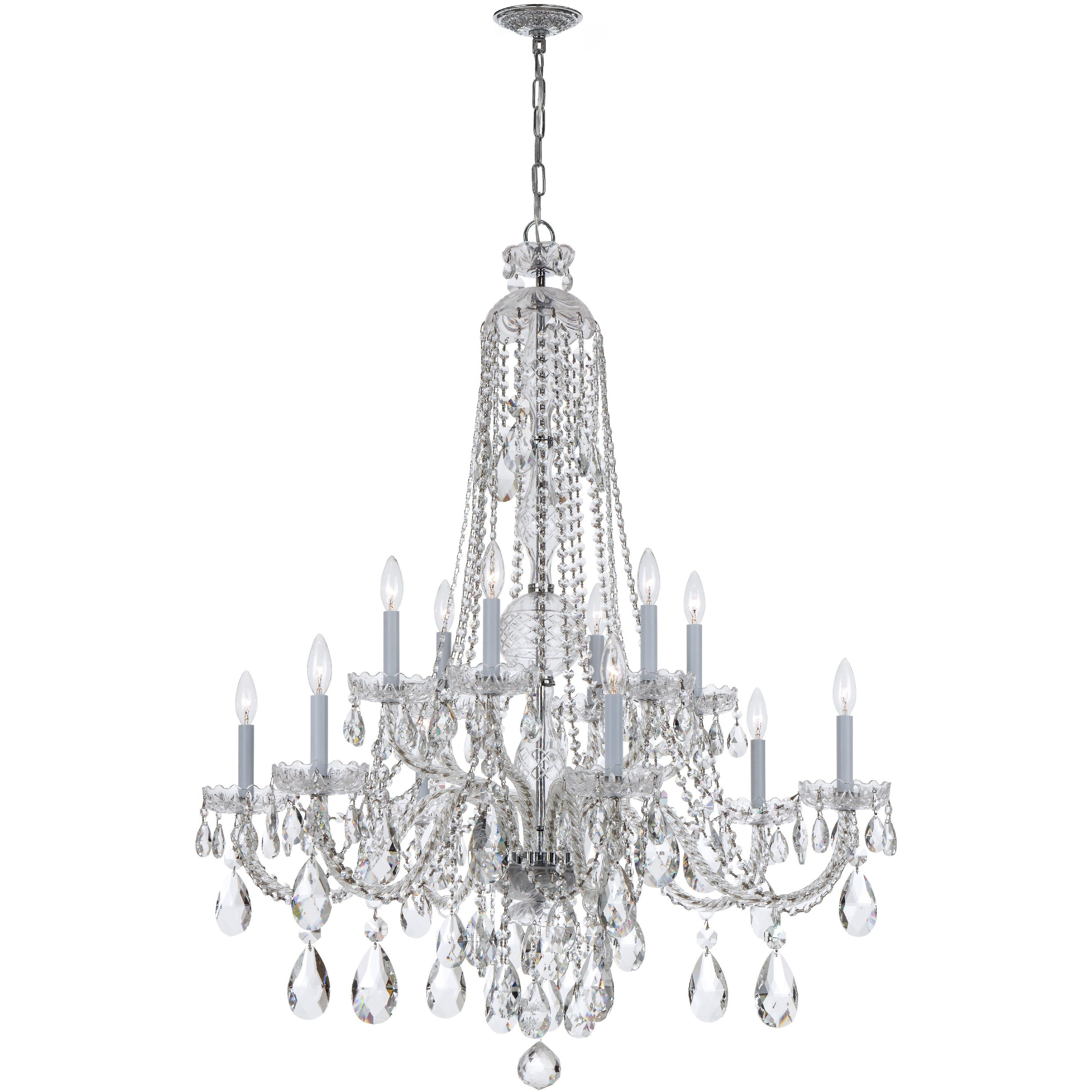 Traditional Crystal 12 Light 42 inch Polished Chrome Chandelier Ceiling Light