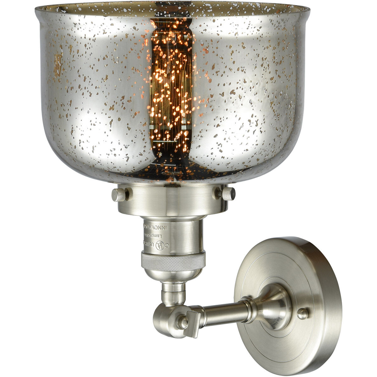 Franklin Restoration Large Bell LED 8 inch Brushed Satin Nickel Semi-Flush Mount Ceiling Light in Silver Plated Mercury Glass, Franklin Restoration