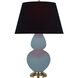 Double Gourd 31 inch 150 watt Matte Steel Blue Glazed Ceramic with Antique Brass Table Lamp Portable Light in Ink Black with Rose Red