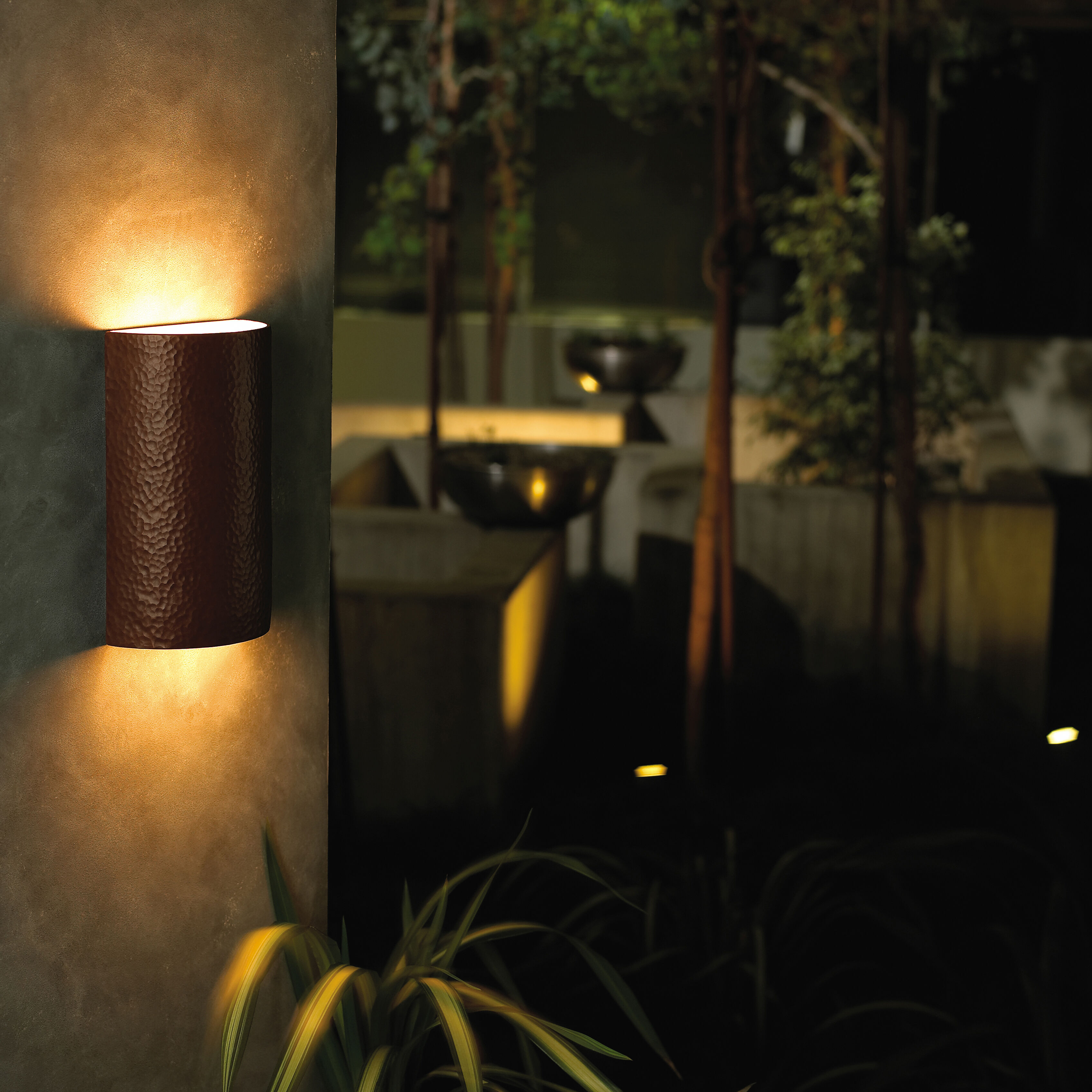 Ambiance Cylinder LED 12.5 inch Hammered Copper Outdoor Wall Sconce, Large