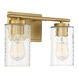 Transitional 2 Light 15 inch Natural Brass Bathroom Vanity Light Wall Light