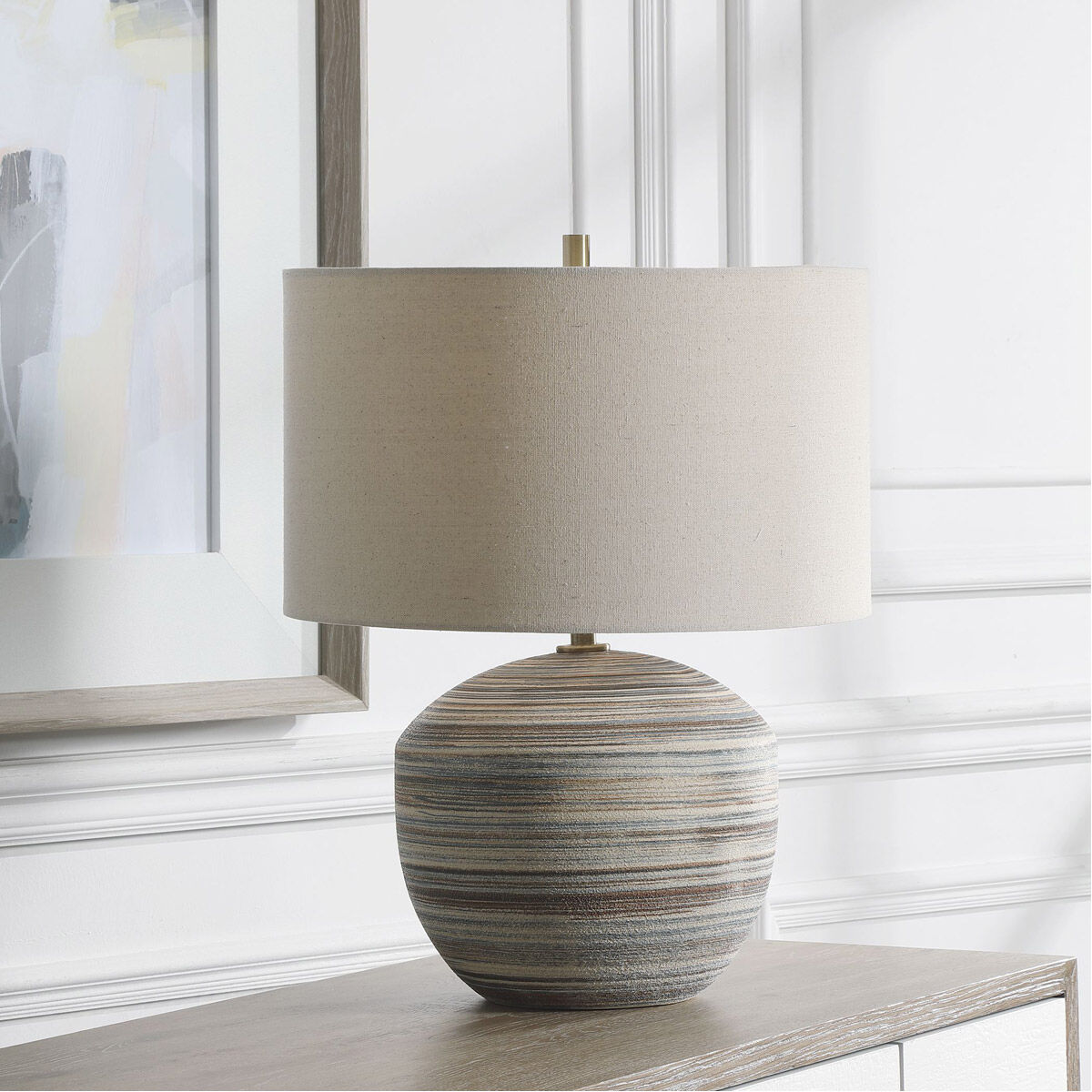 Prospect 22 inch 150 watt Brown/Taupe/Cream/Blue Ceramic Accent Lamp Portable Light