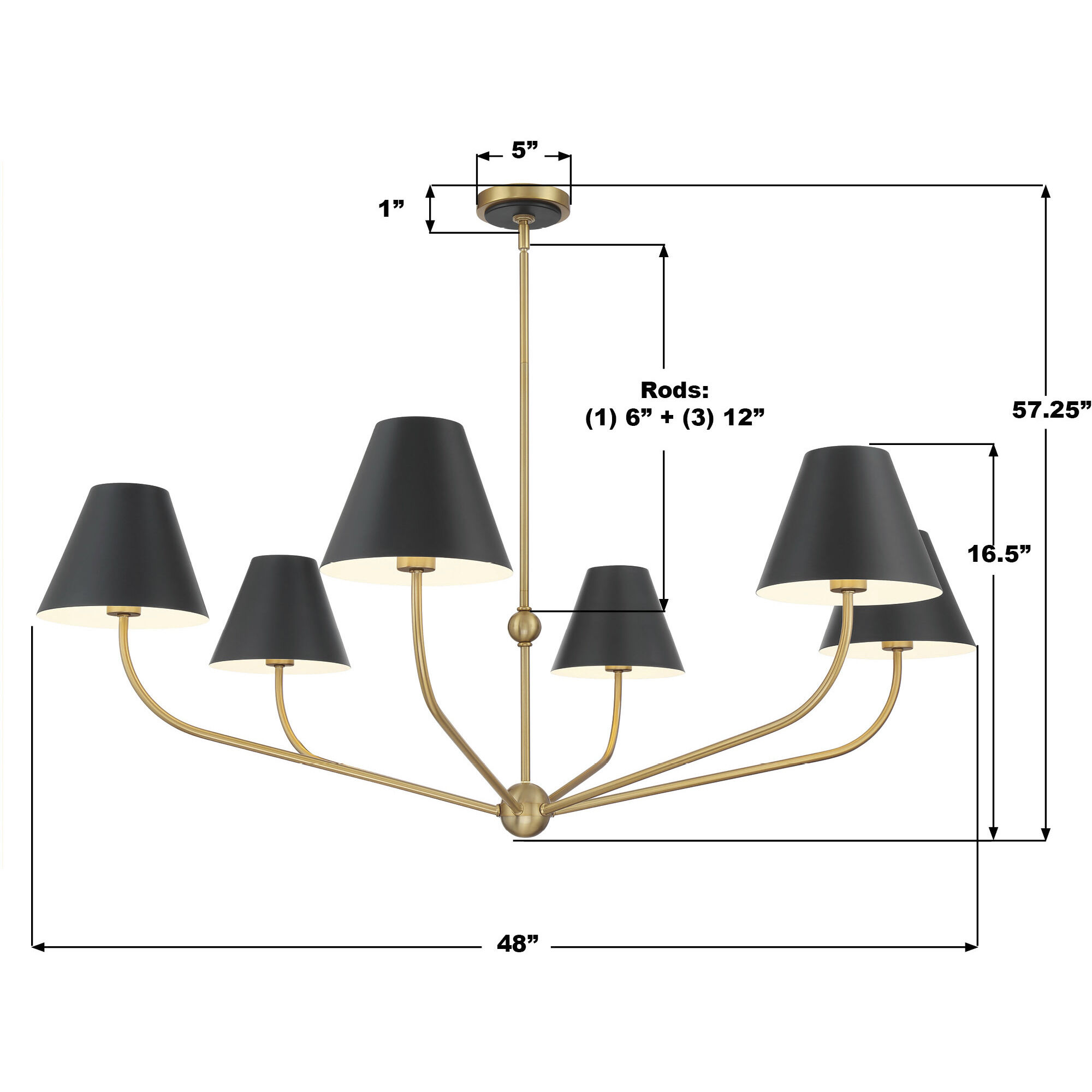 Xavier 6 Light 48 inch Vibrant Gold Chandelier Ceiling Light in Vibrant Gold and Matte Black