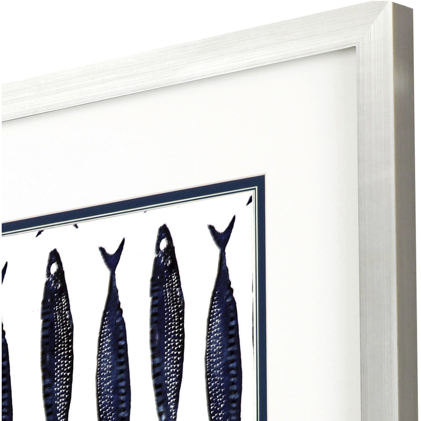 Fish Pattern Blue and Beige and White Framed Art