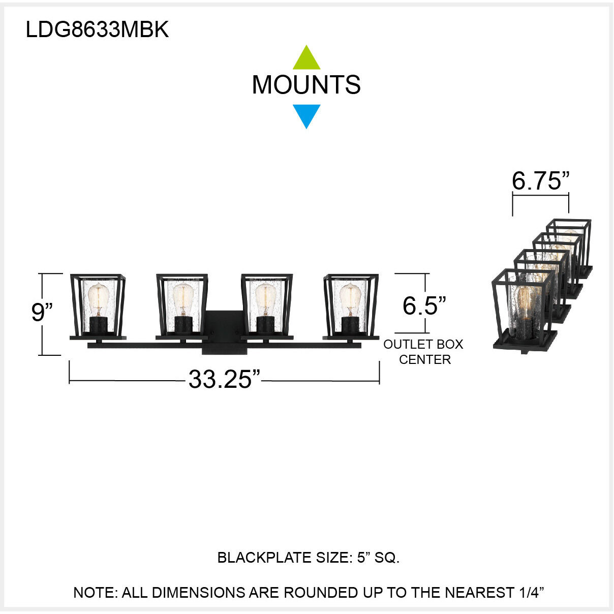 Lodge 4 Light 33 inch Matte Black Bath Light Wall Light, Extra Large