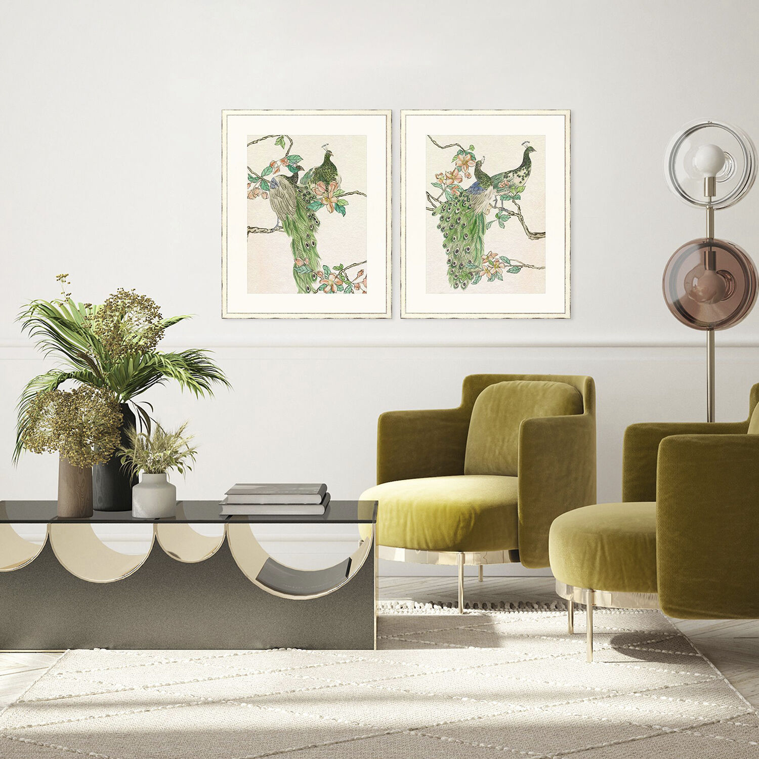 Emerald Peacock Green and Black and Pink and Yellow Framed Art